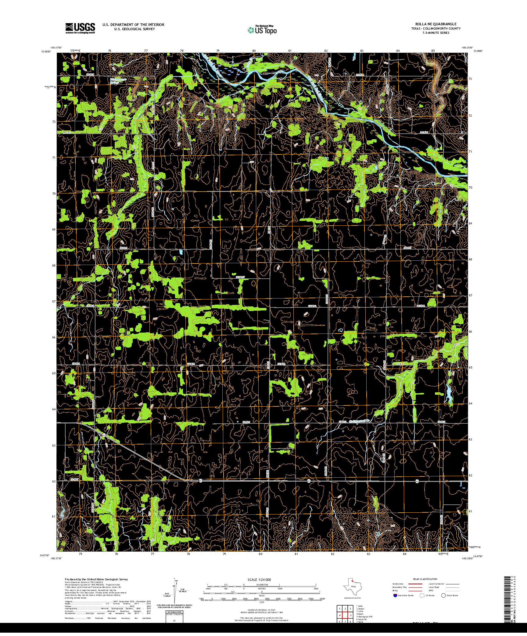 US TOPO 7.5-MINUTE MAP FOR ROLLA NE, TX