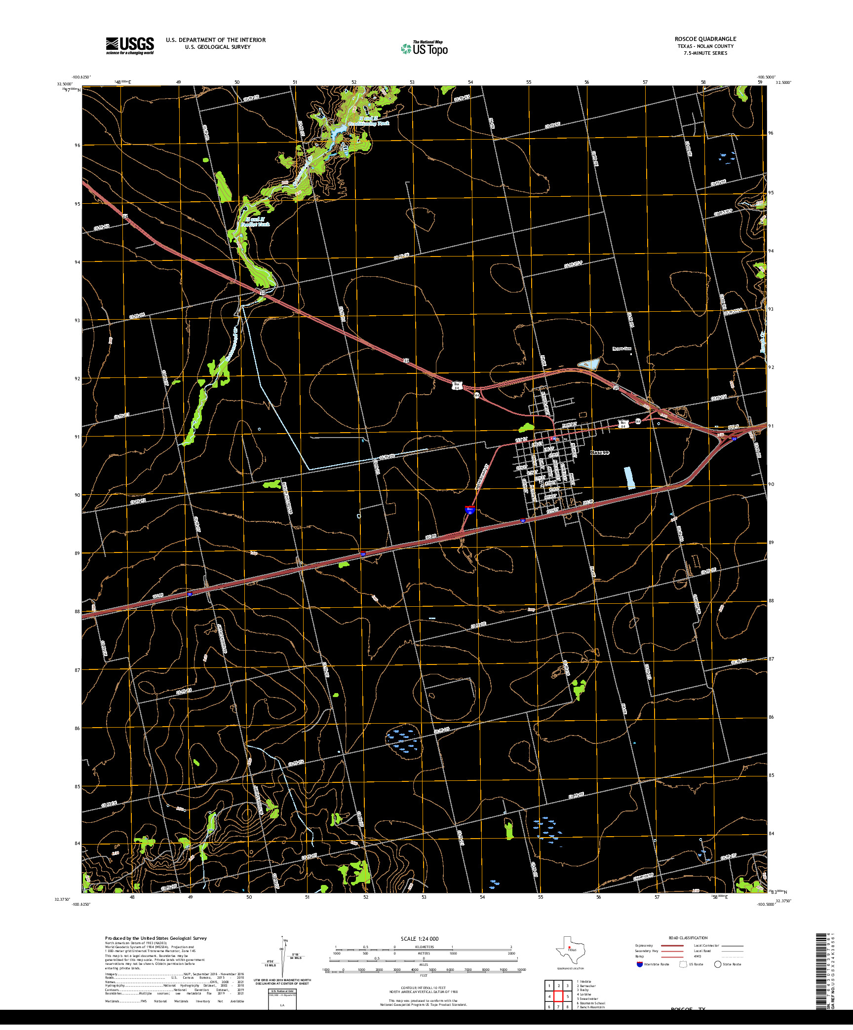 US TOPO 7.5-MINUTE MAP FOR ROSCOE, TX