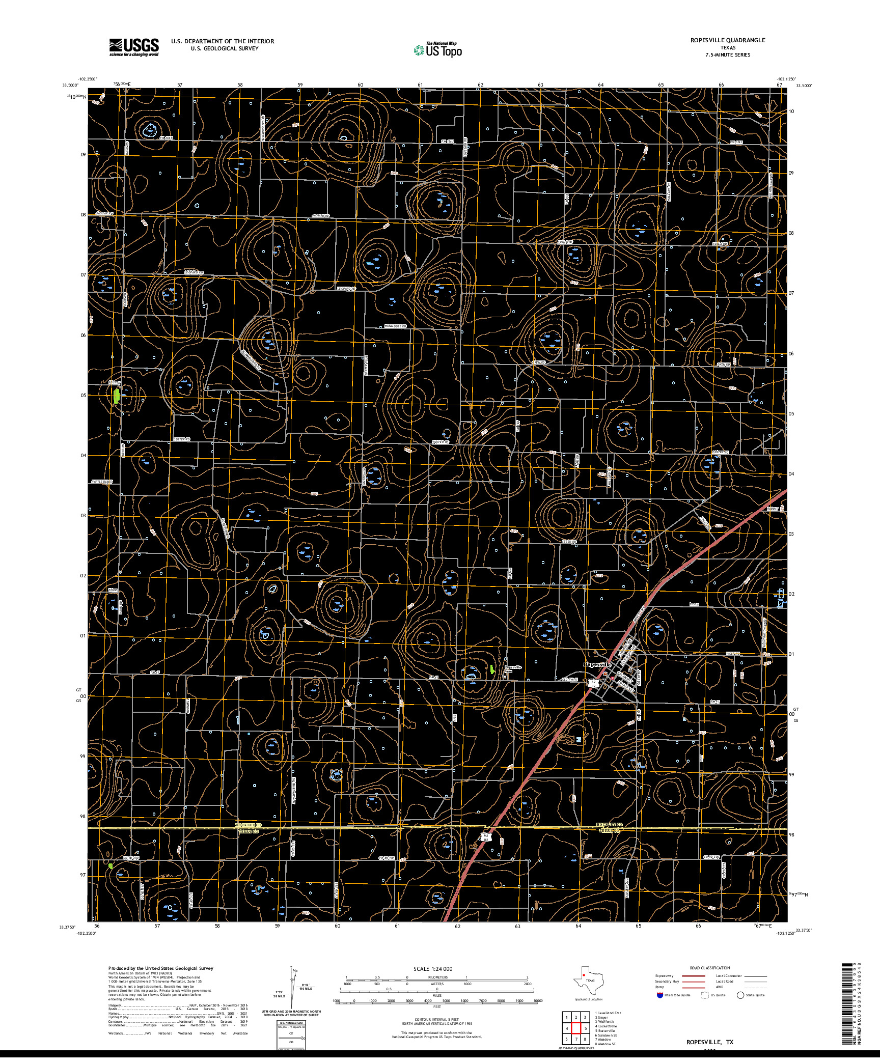 US TOPO 7.5-MINUTE MAP FOR ROPESVILLE, TX