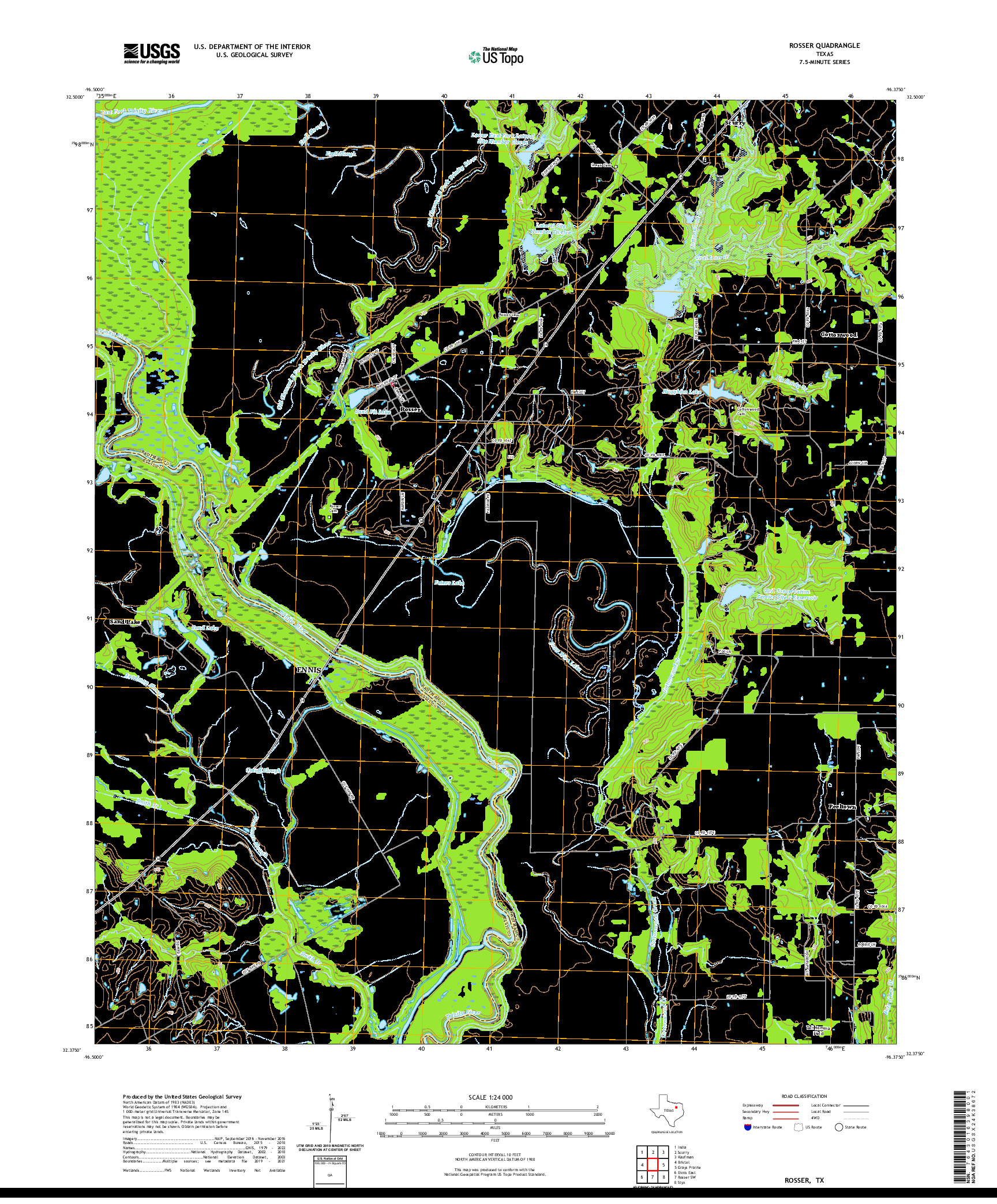 US TOPO 7.5-MINUTE MAP FOR ROSSER, TX