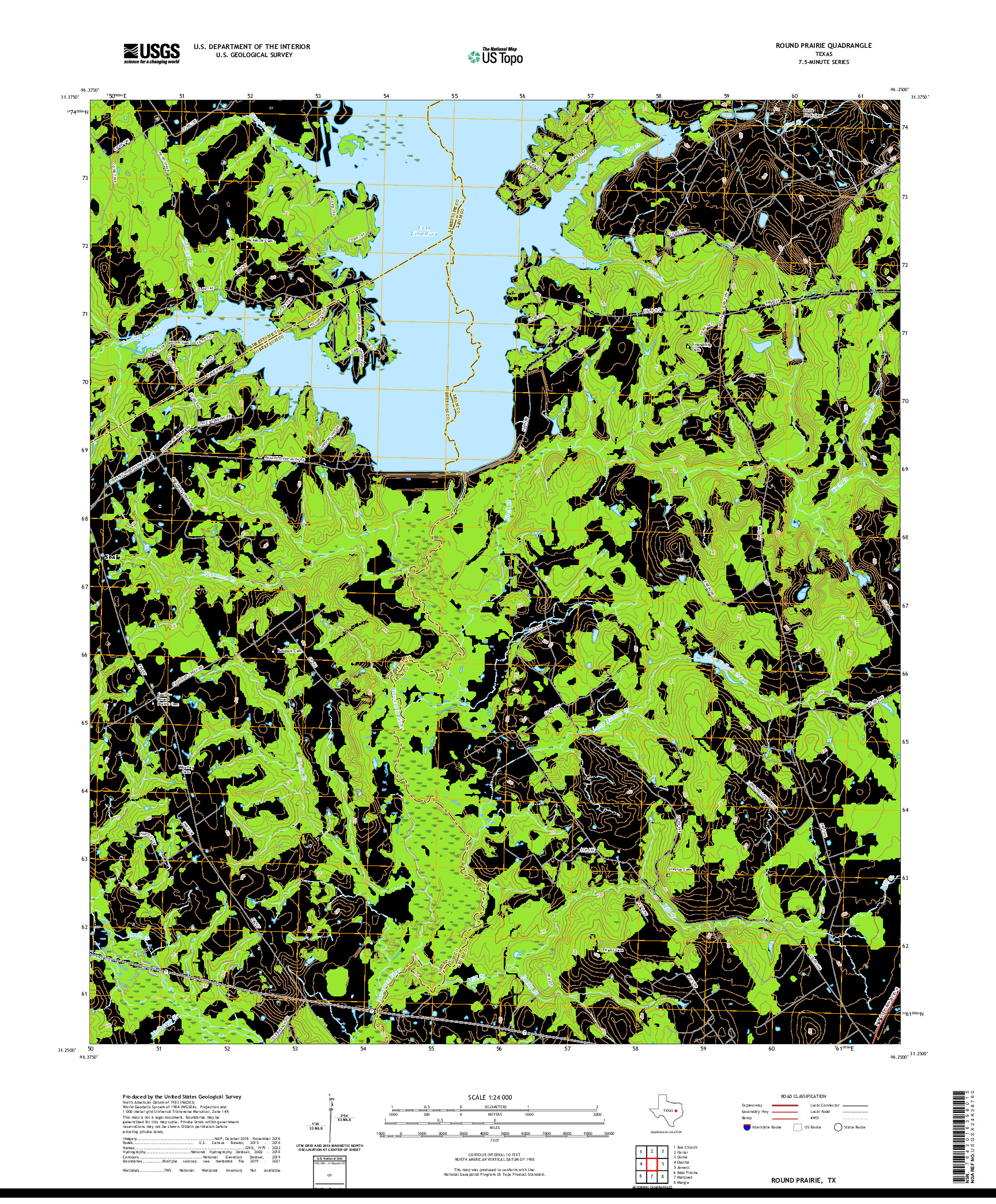 US TOPO 7.5-MINUTE MAP FOR ROUND PRAIRIE, TX