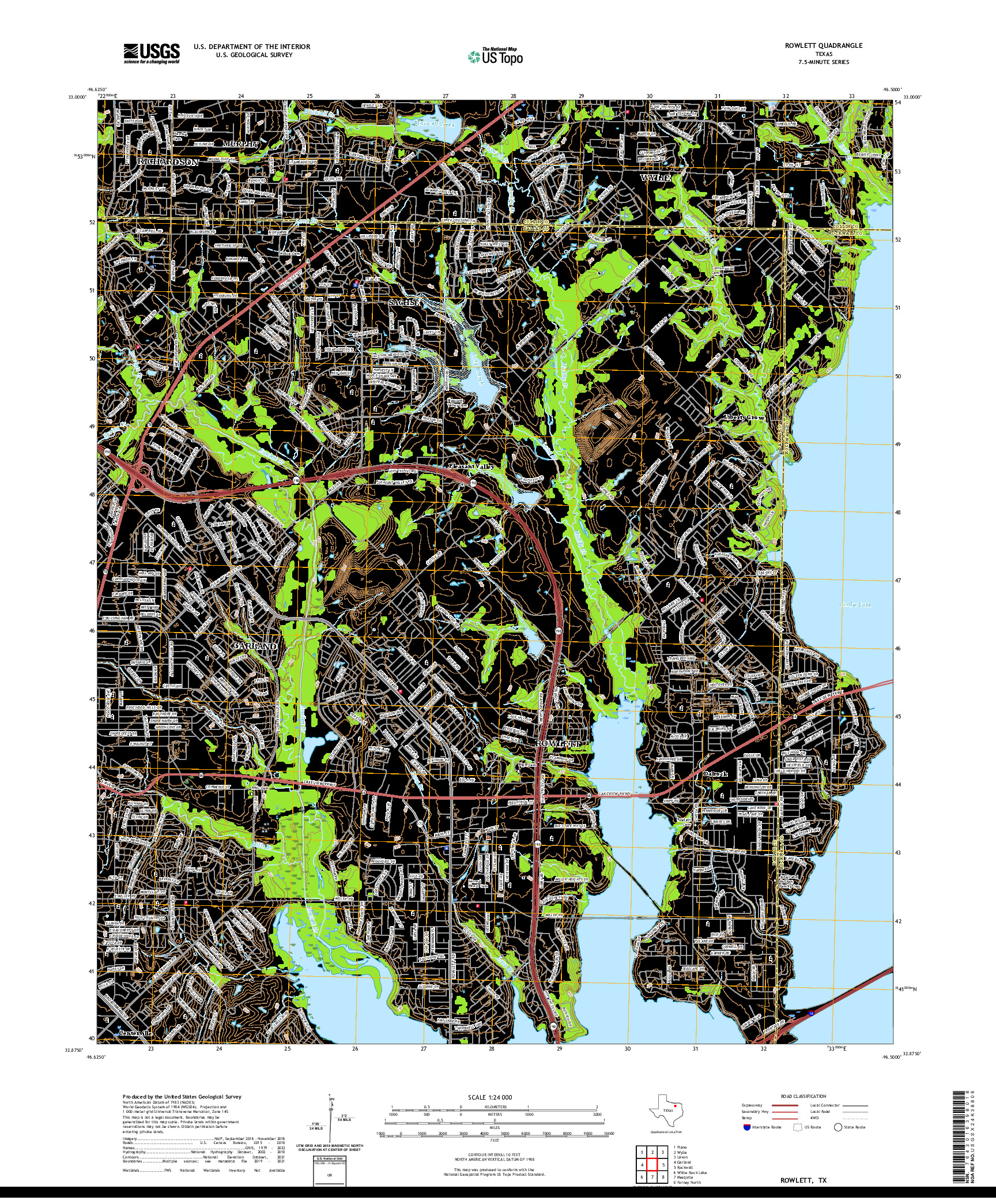 US TOPO 7.5-MINUTE MAP FOR ROWLETT, TX