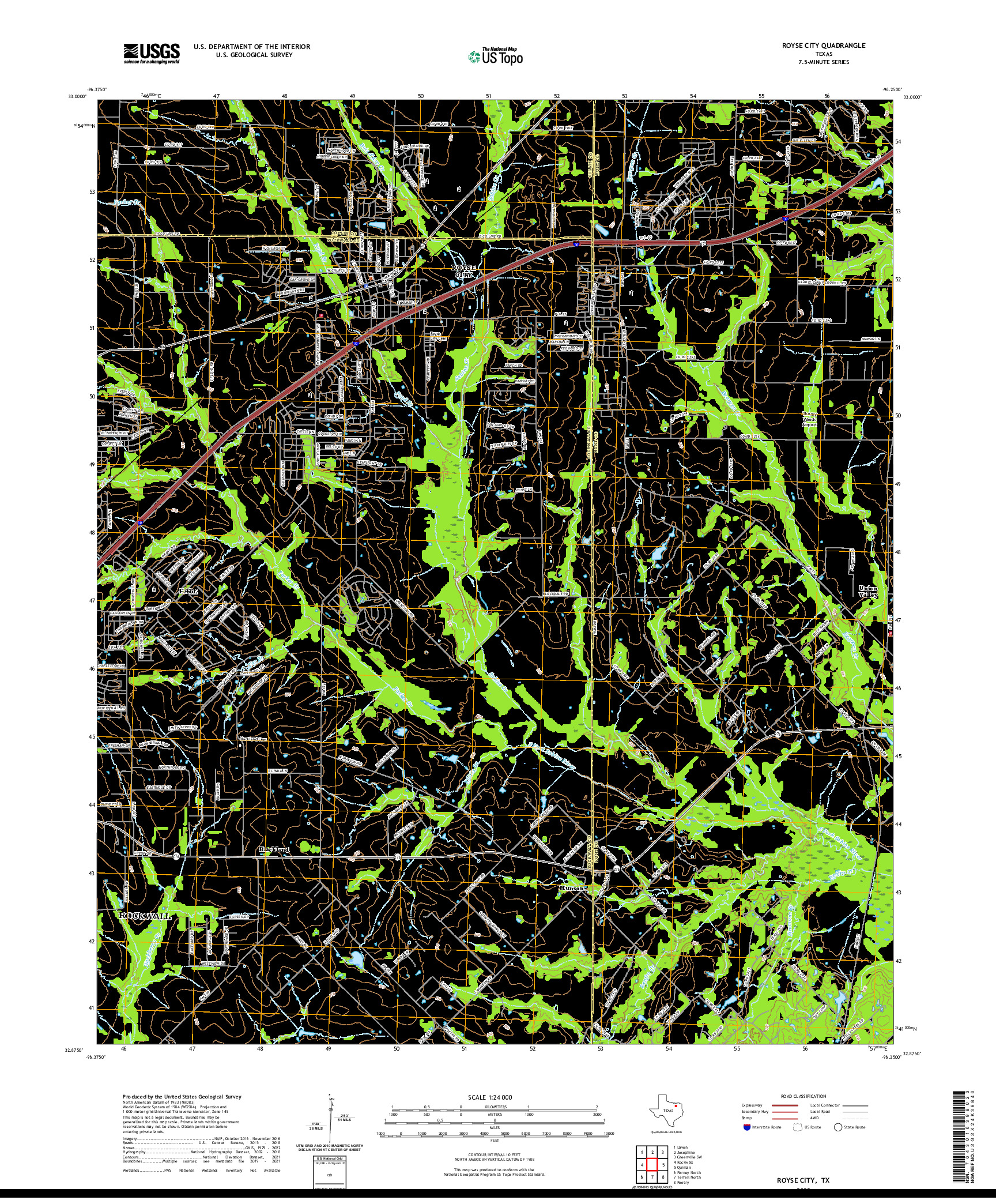 US TOPO 7.5-MINUTE MAP FOR ROYSE CITY, TX