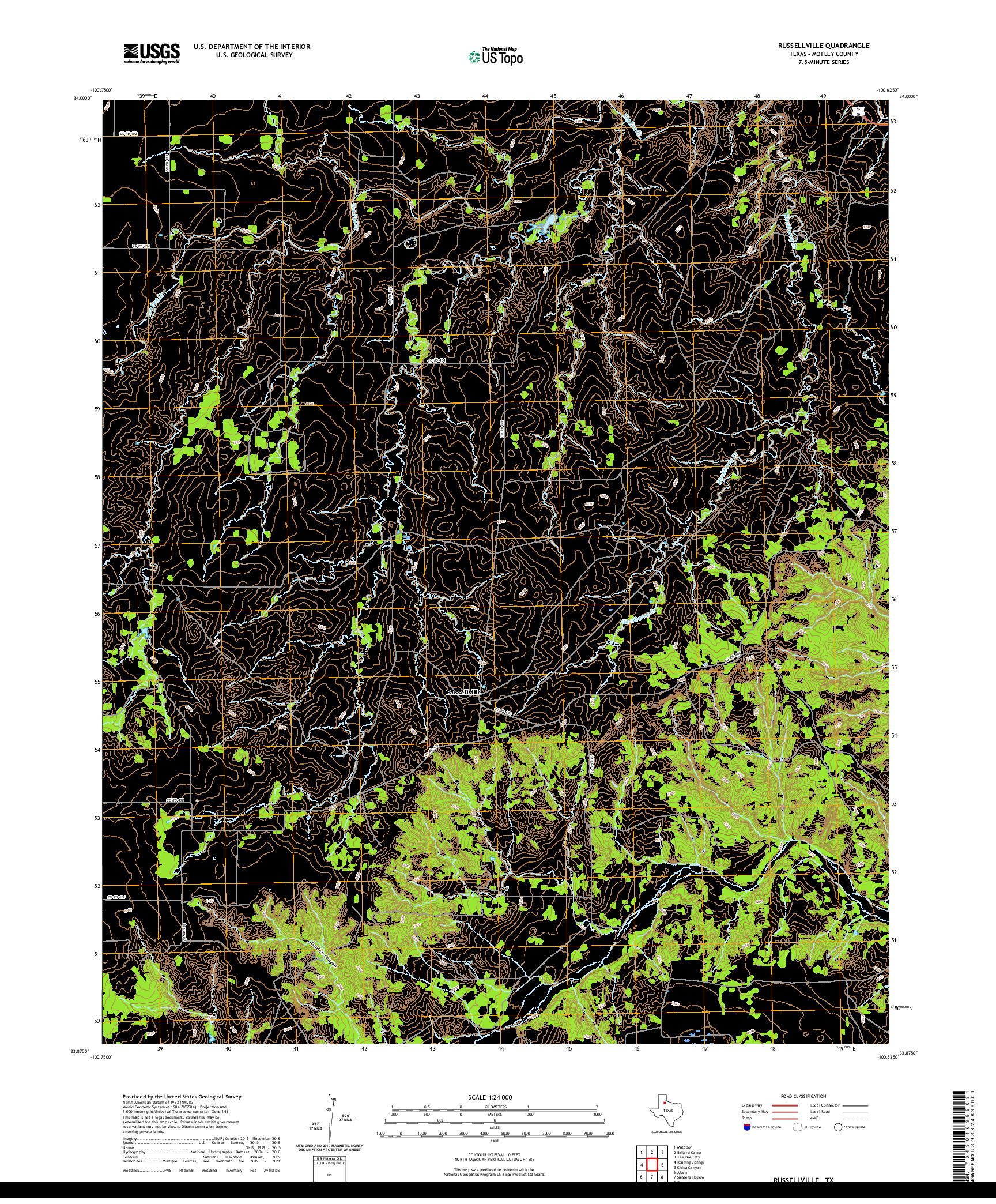 US TOPO 7.5-MINUTE MAP FOR RUSSELLVILLE, TX