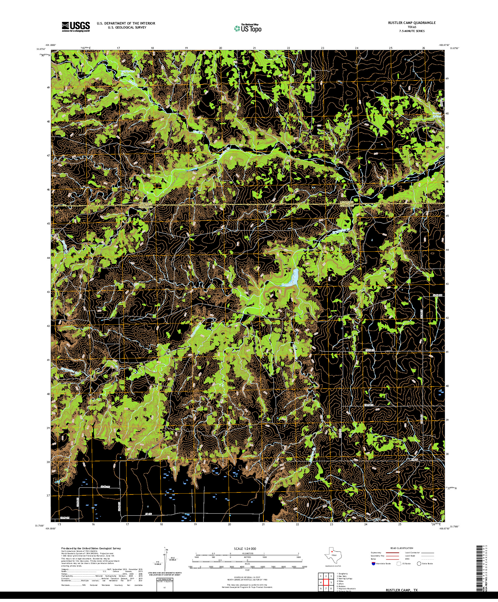 US TOPO 7.5-MINUTE MAP FOR RUSTLER CAMP, TX