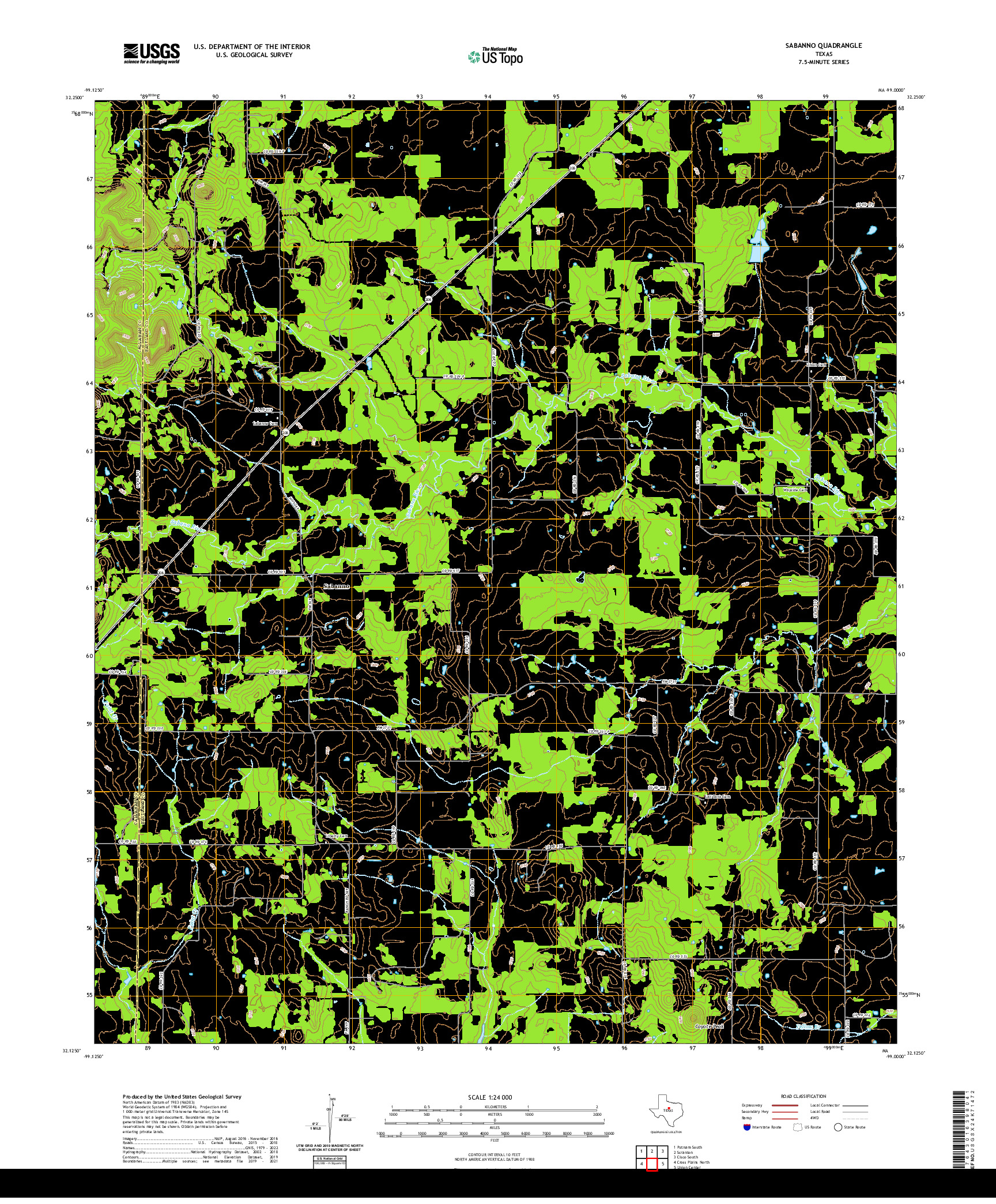 US TOPO 7.5-MINUTE MAP FOR SABANNO, TX