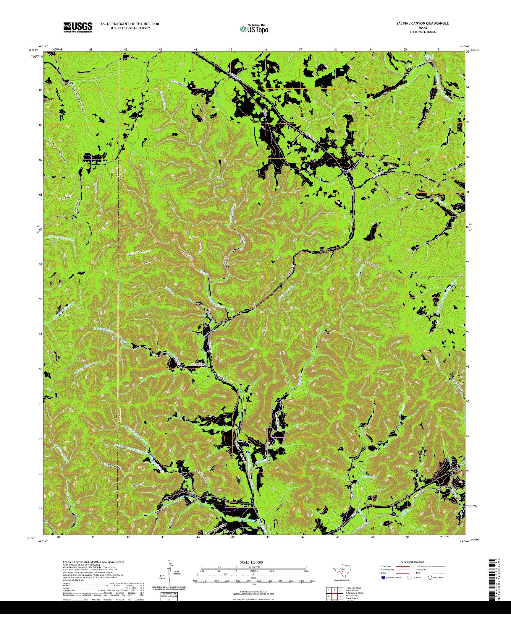 US TOPO 7.5-MINUTE MAP FOR SABINAL CANYON, TX