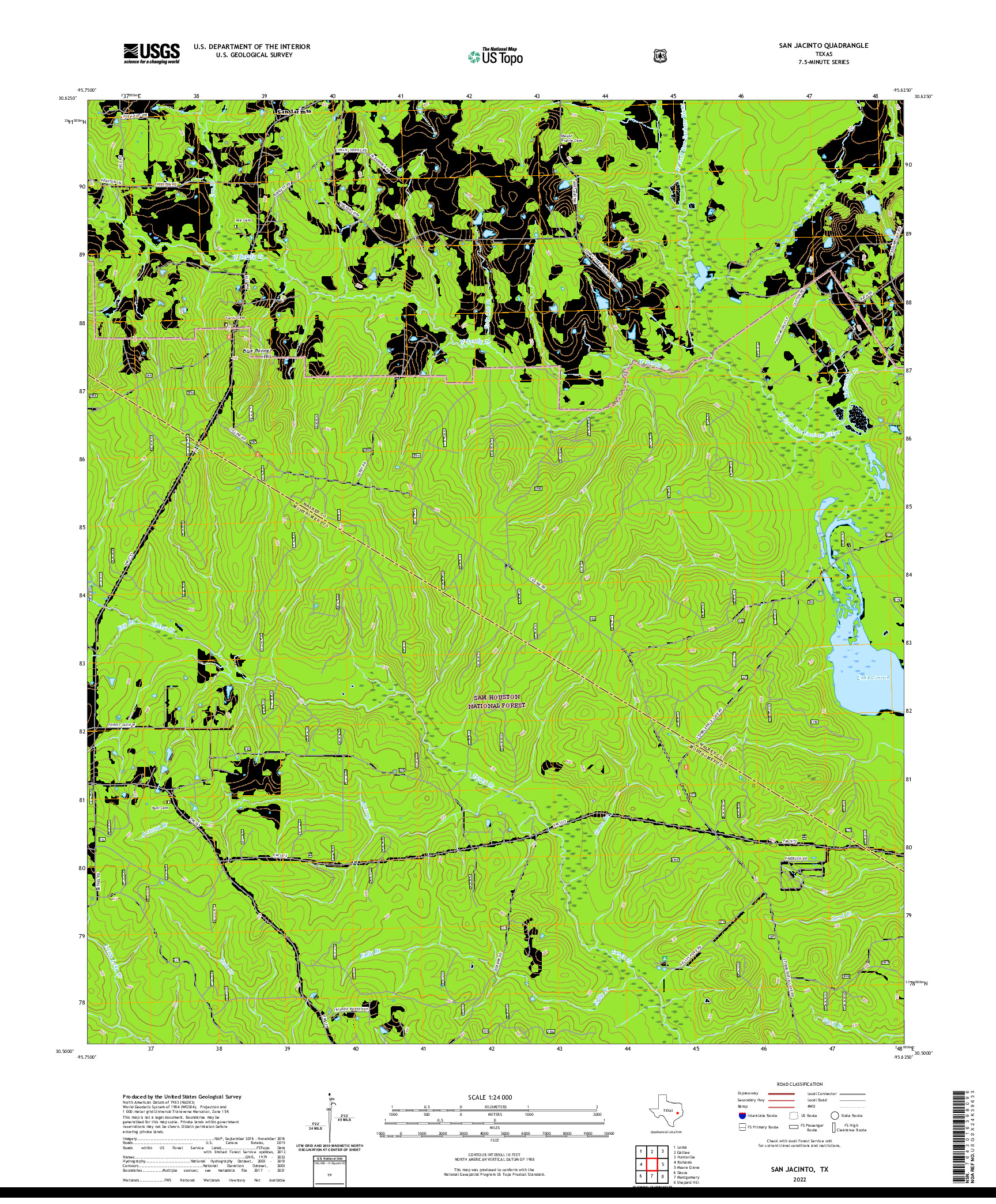 US TOPO 7.5-MINUTE MAP FOR SAN JACINTO, TX