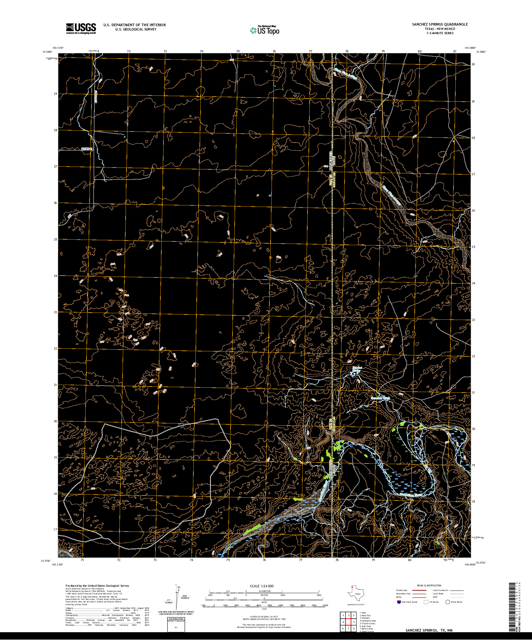 US TOPO 7.5-MINUTE MAP FOR SANCHEZ SPRINGS, TX,NM