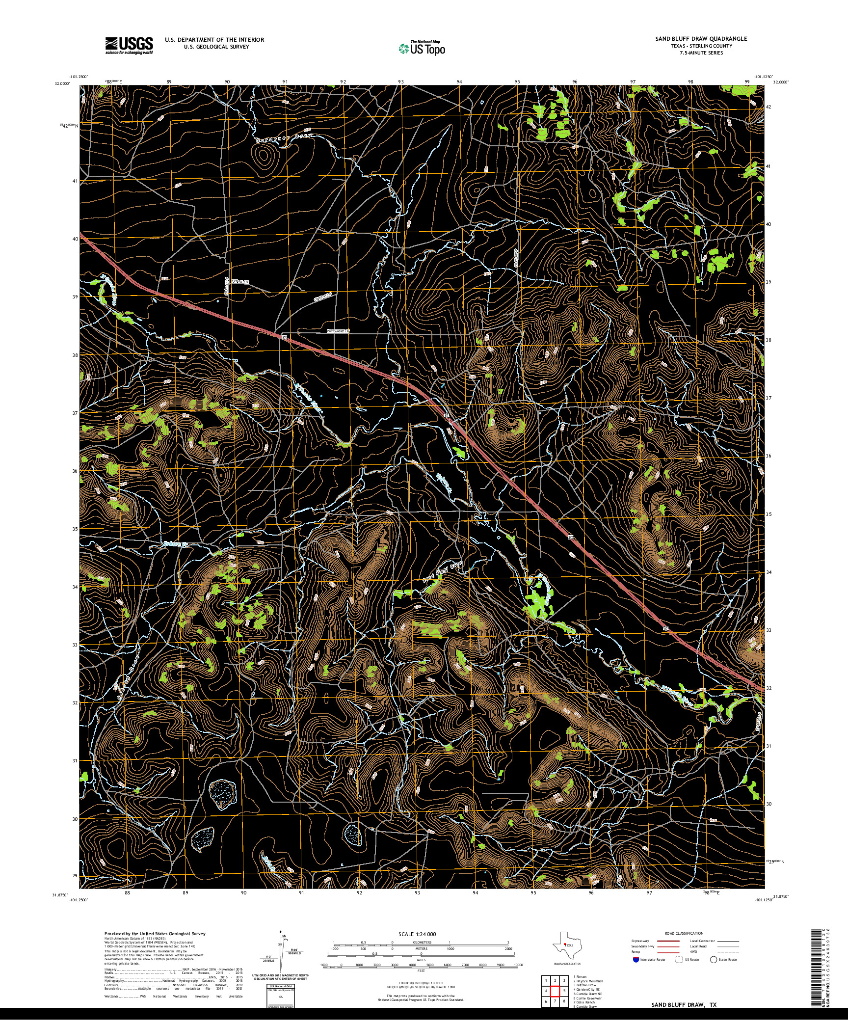 US TOPO 7.5-MINUTE MAP FOR SAND BLUFF DRAW, TX