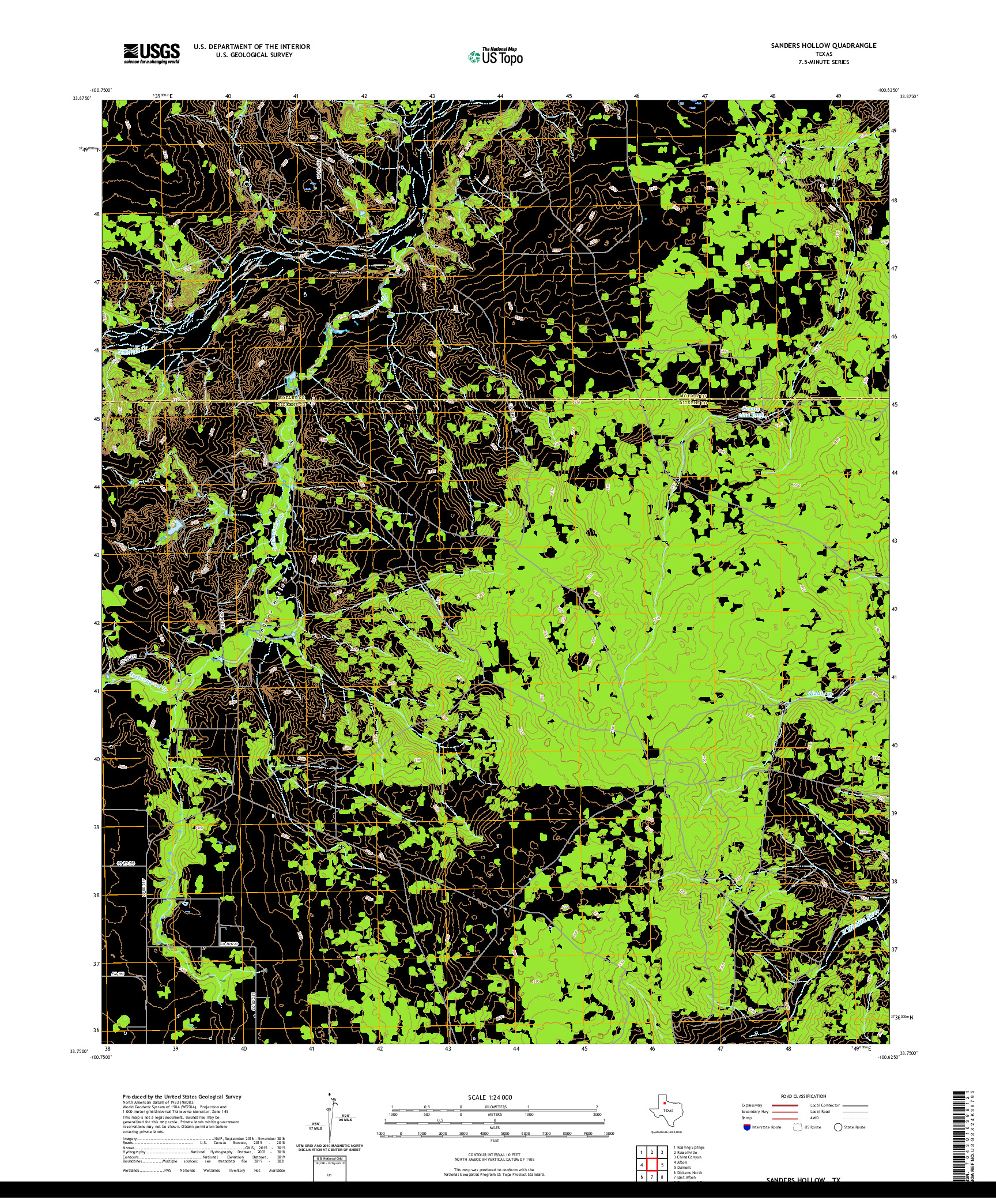 US TOPO 7.5-MINUTE MAP FOR SANDERS HOLLOW, TX