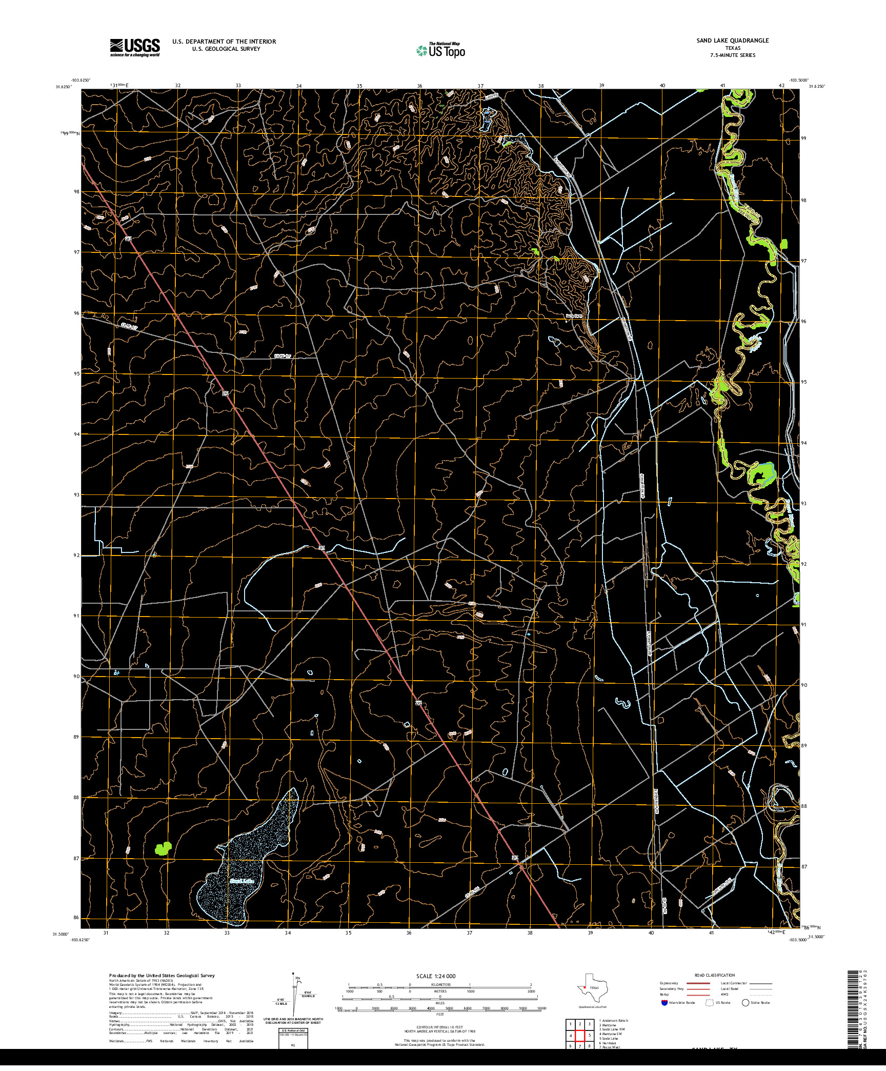 US TOPO 7.5-MINUTE MAP FOR SAND LAKE, TX