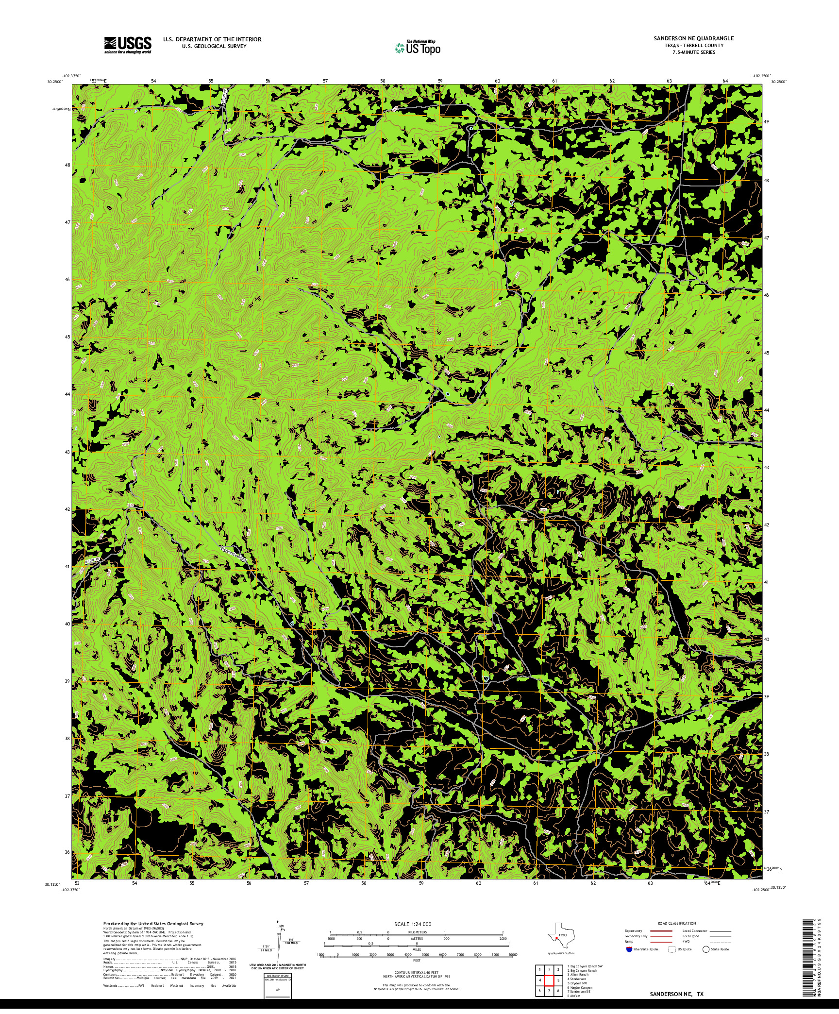 US TOPO 7.5-MINUTE MAP FOR SANDERSON NE, TX