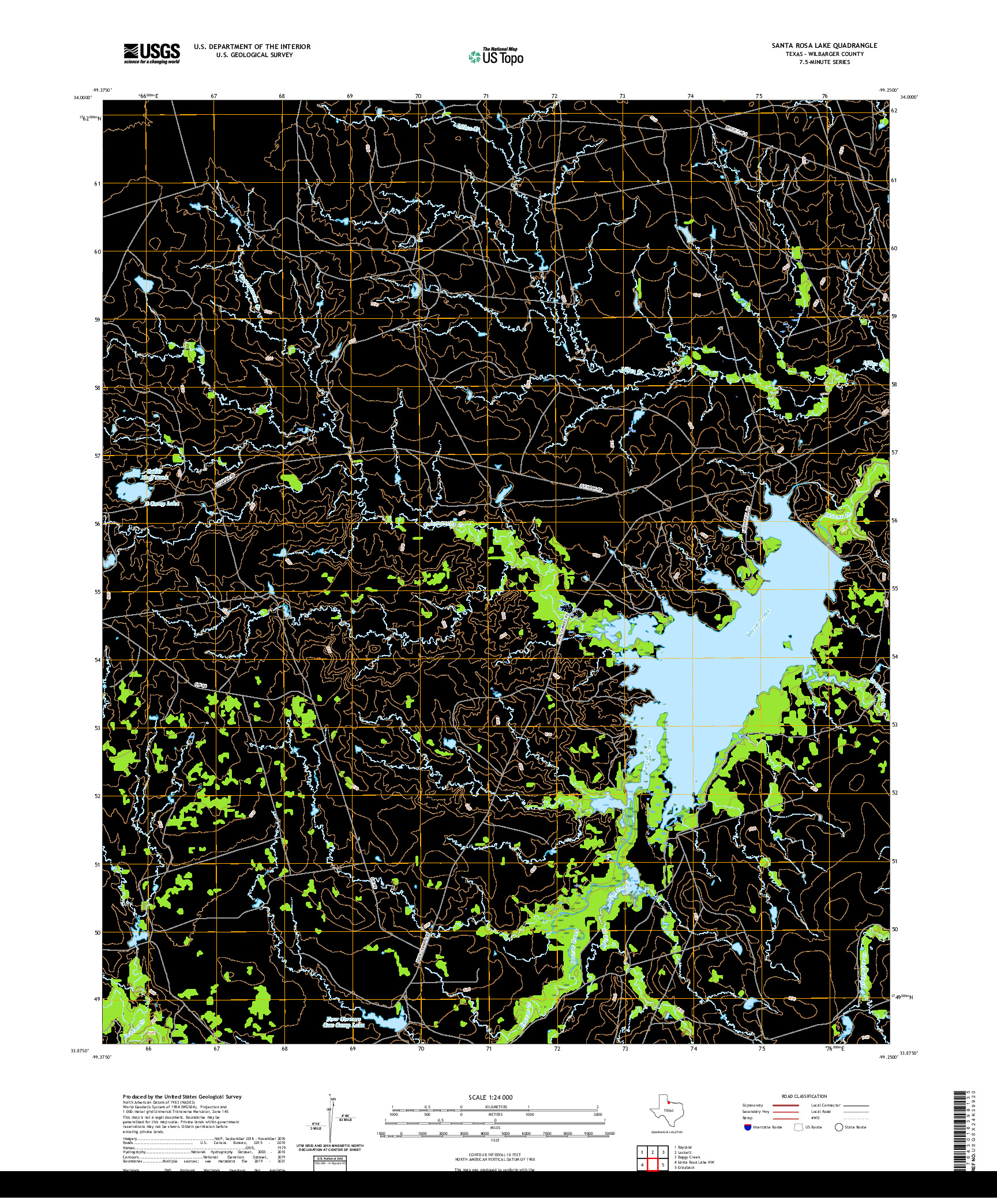 US TOPO 7.5-MINUTE MAP FOR SANTA ROSA LAKE, TX