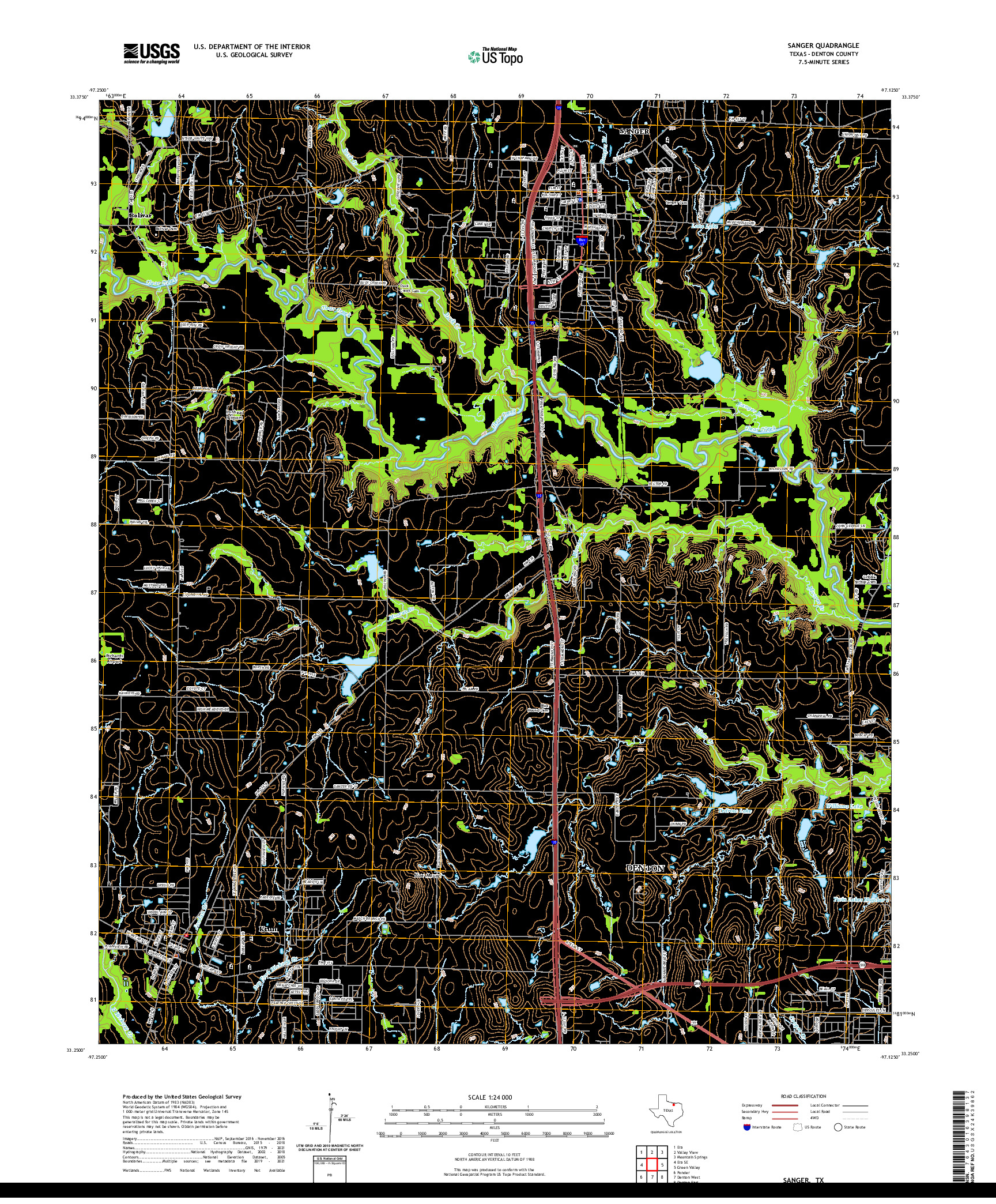 US TOPO 7.5-MINUTE MAP FOR SANGER, TX