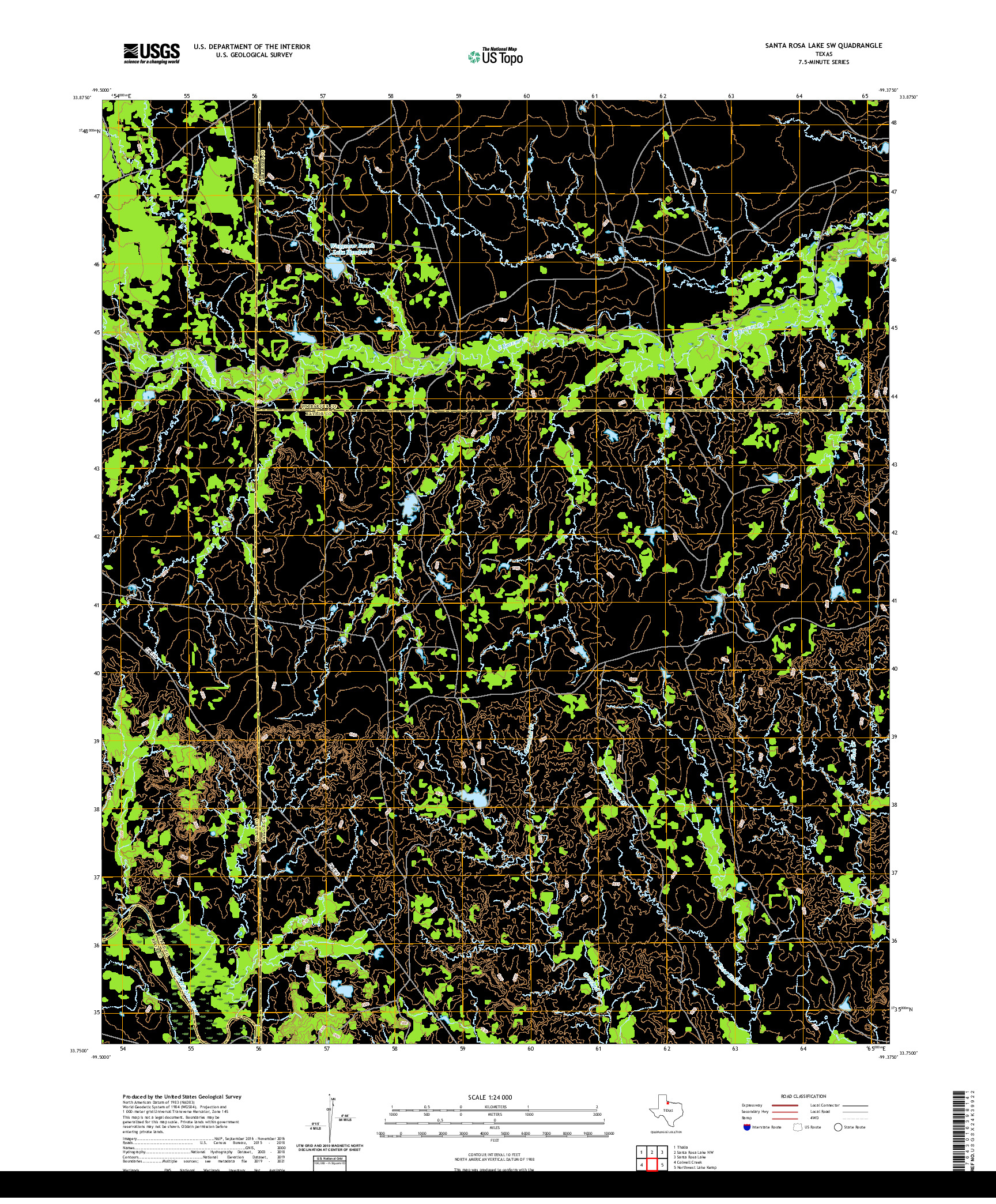 US TOPO 7.5-MINUTE MAP FOR SANTA ROSA LAKE SW, TX