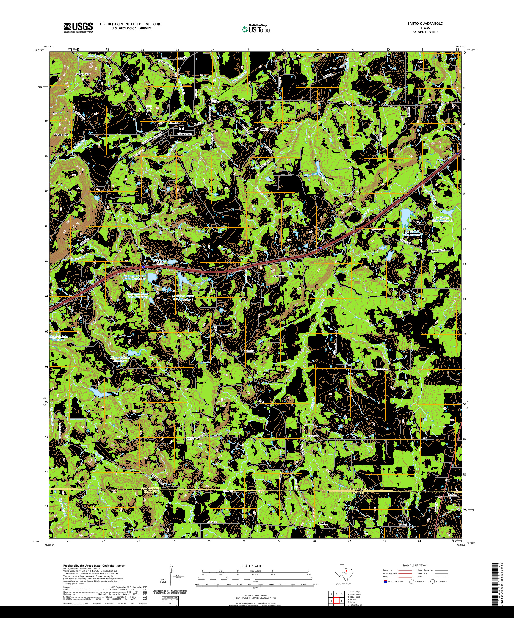 US TOPO 7.5-MINUTE MAP FOR SANTO, TX