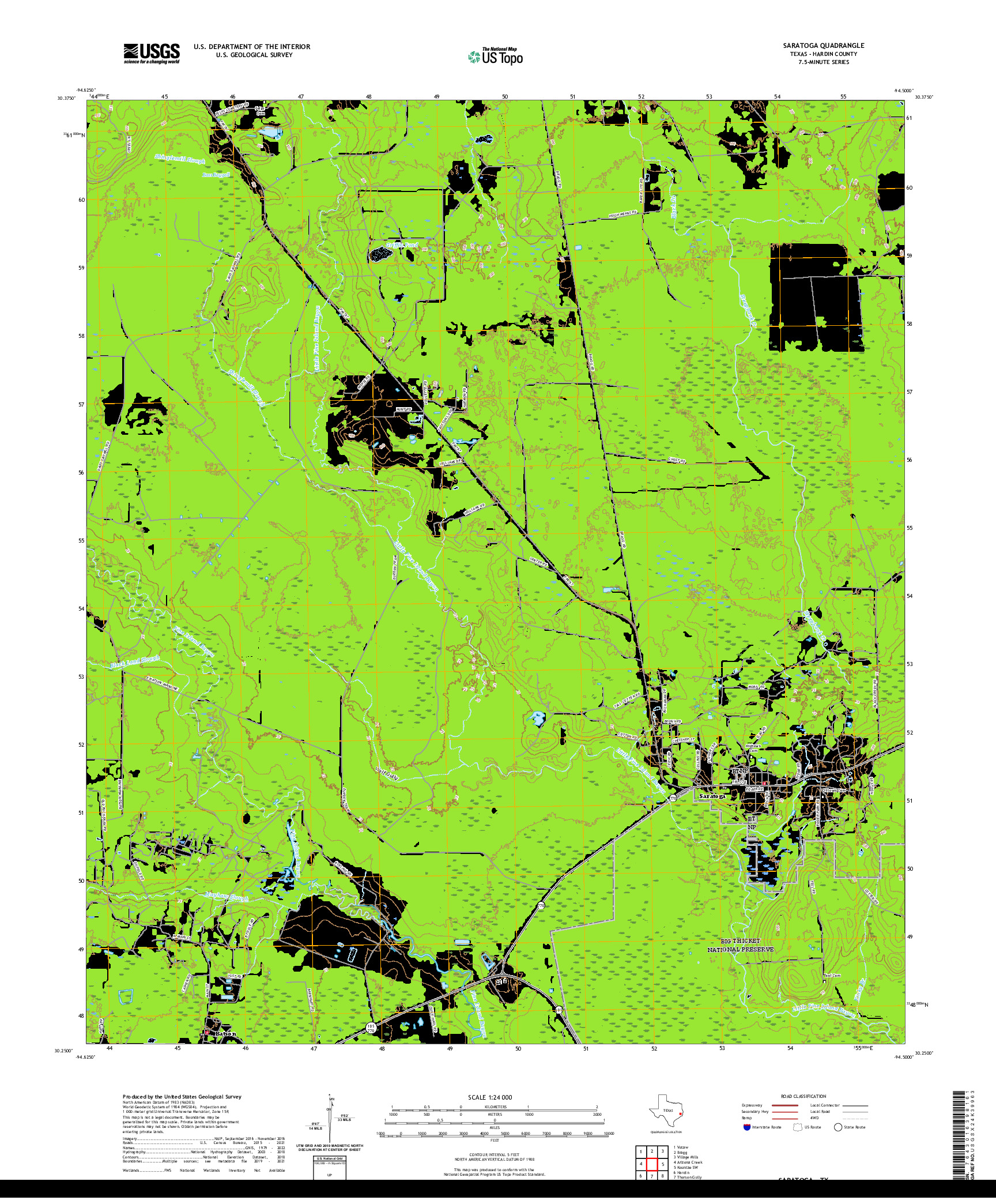 US TOPO 7.5-MINUTE MAP FOR SARATOGA, TX