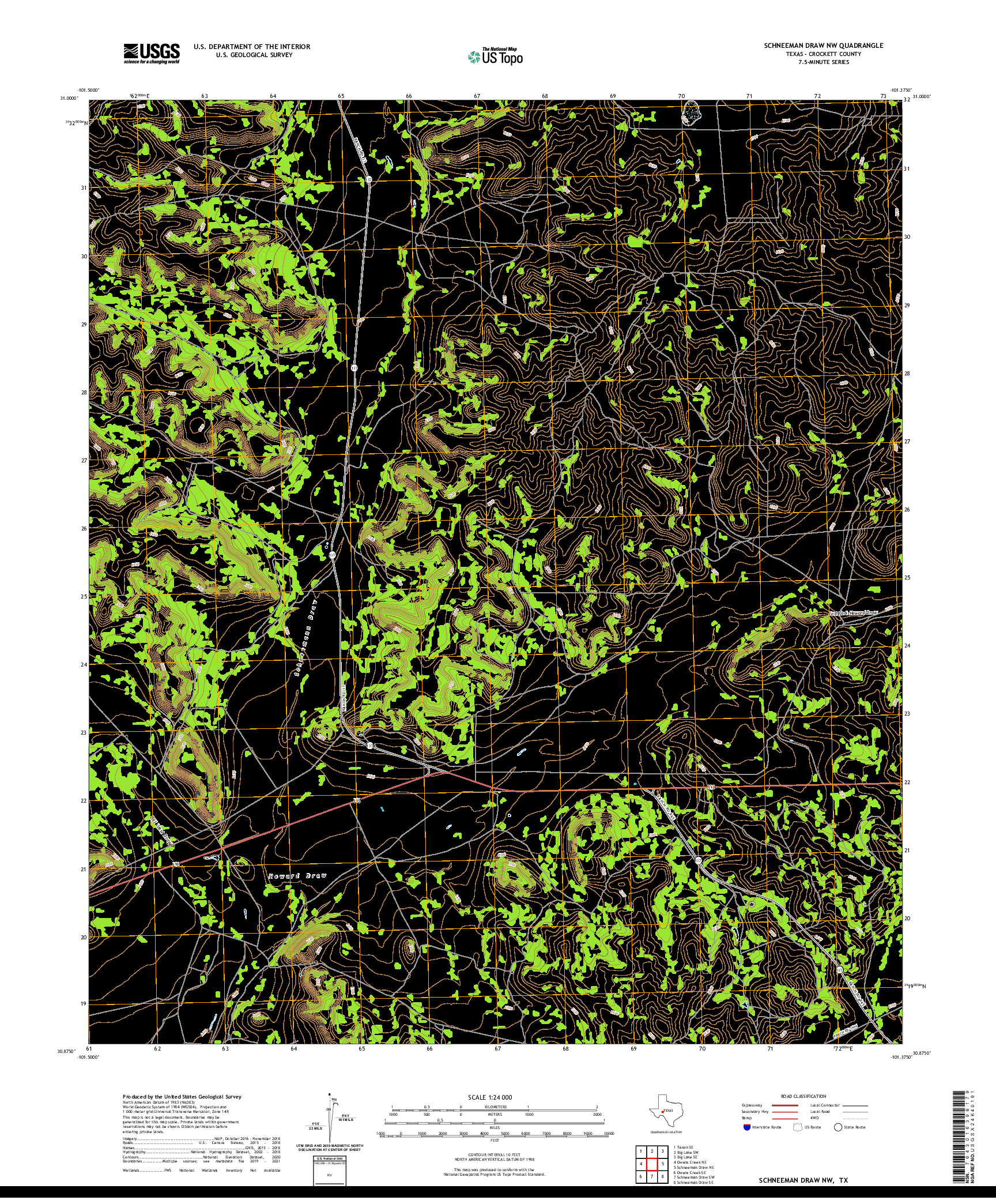 US TOPO 7.5-MINUTE MAP FOR SCHNEEMAN DRAW NW, TX