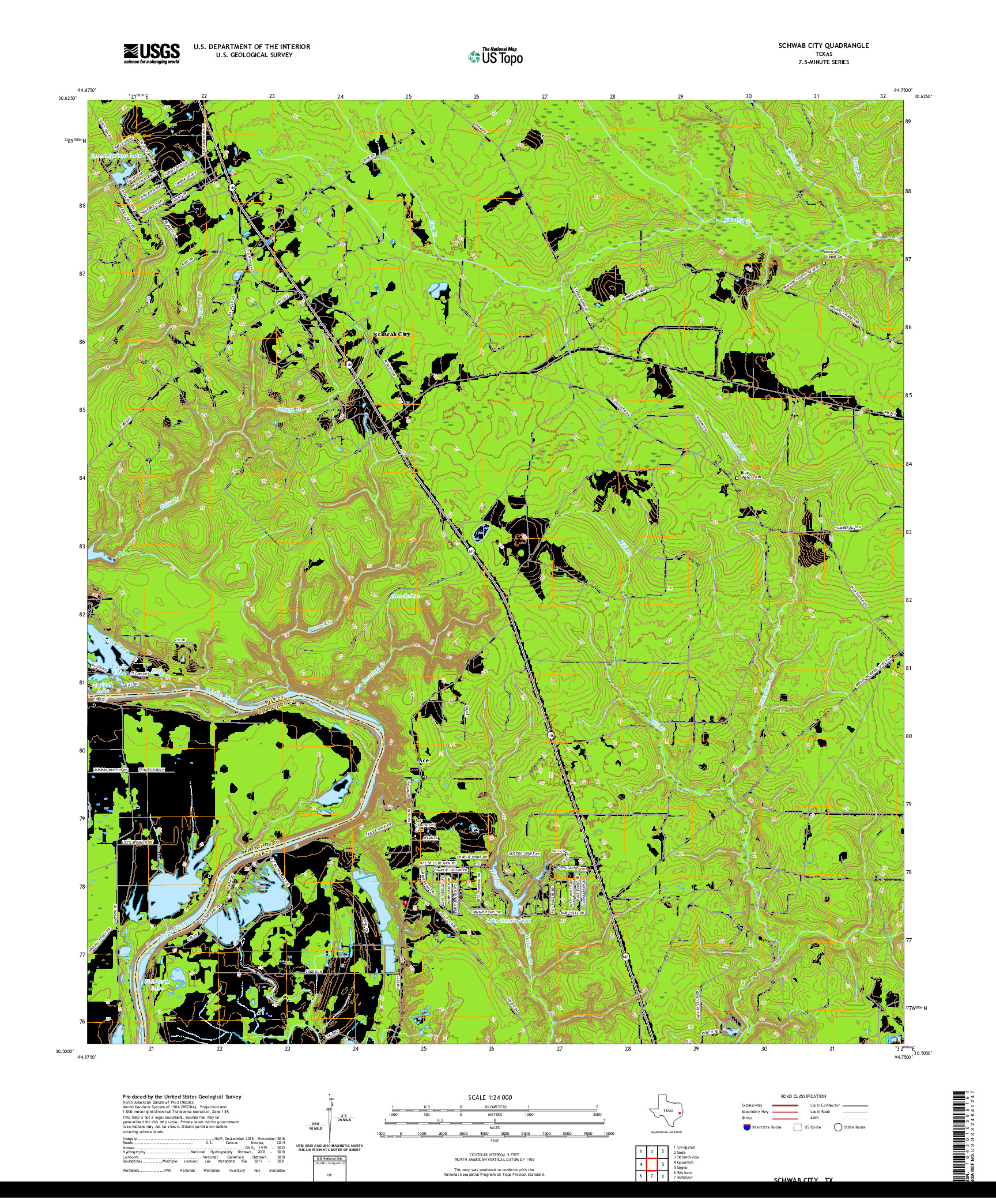 US TOPO 7.5-MINUTE MAP FOR SCHWAB CITY, TX