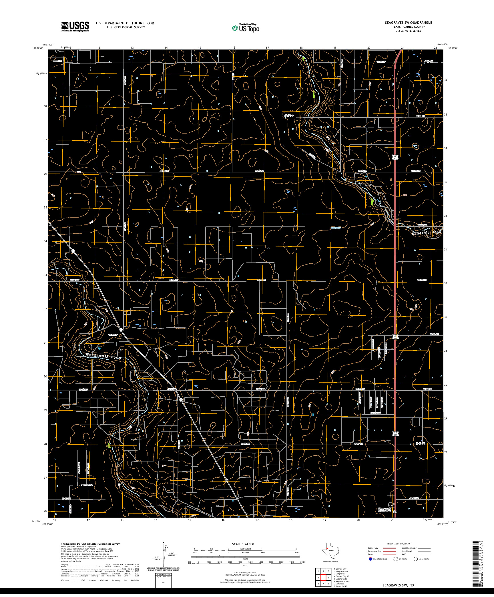 US TOPO 7.5-MINUTE MAP FOR SEAGRAVES SW, TX