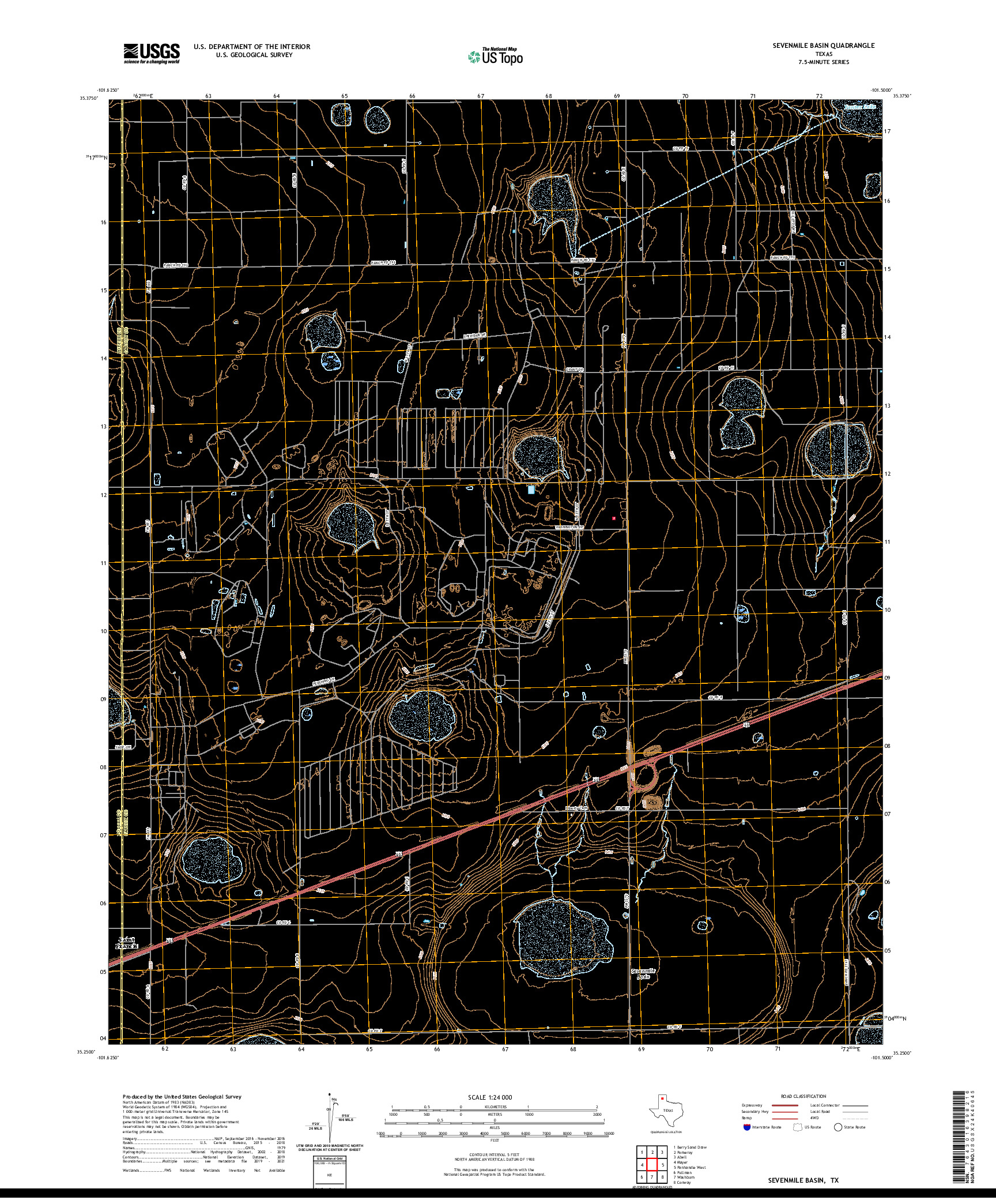 US TOPO 7.5-MINUTE MAP FOR SEVENMILE BASIN, TX