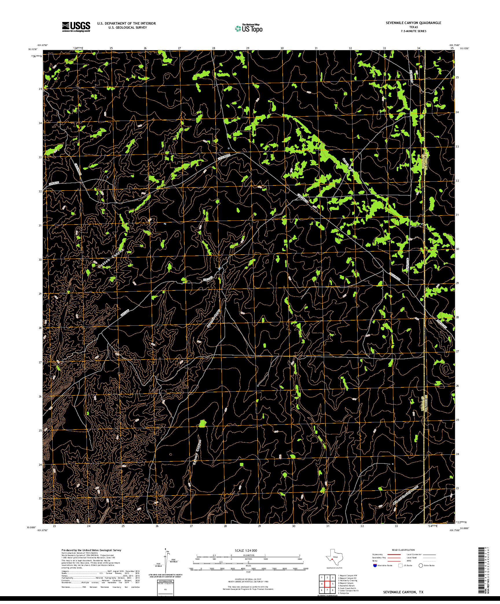 US TOPO 7.5-MINUTE MAP FOR SEVENMILE CANYON, TX