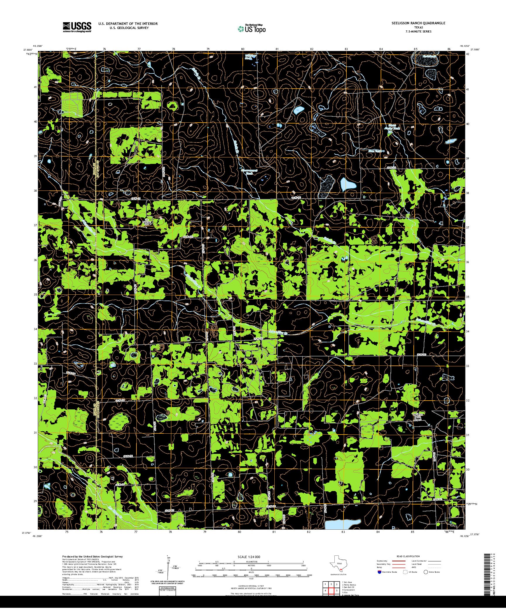 US TOPO 7.5-MINUTE MAP FOR SEELIGSON RANCH, TX