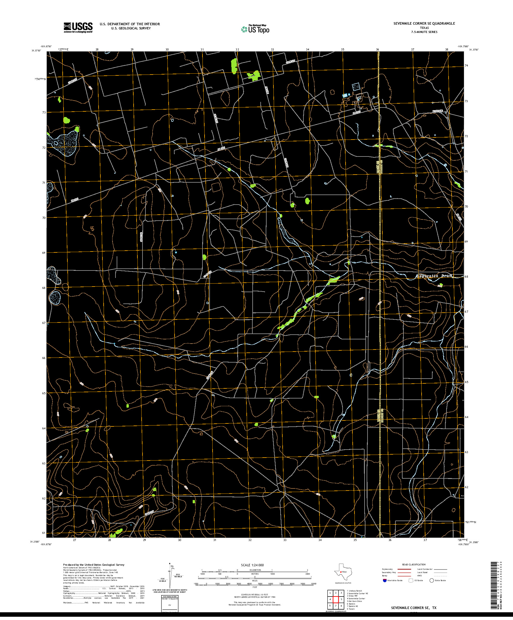 US TOPO 7.5-MINUTE MAP FOR SEVENMILE CORNER SE, TX