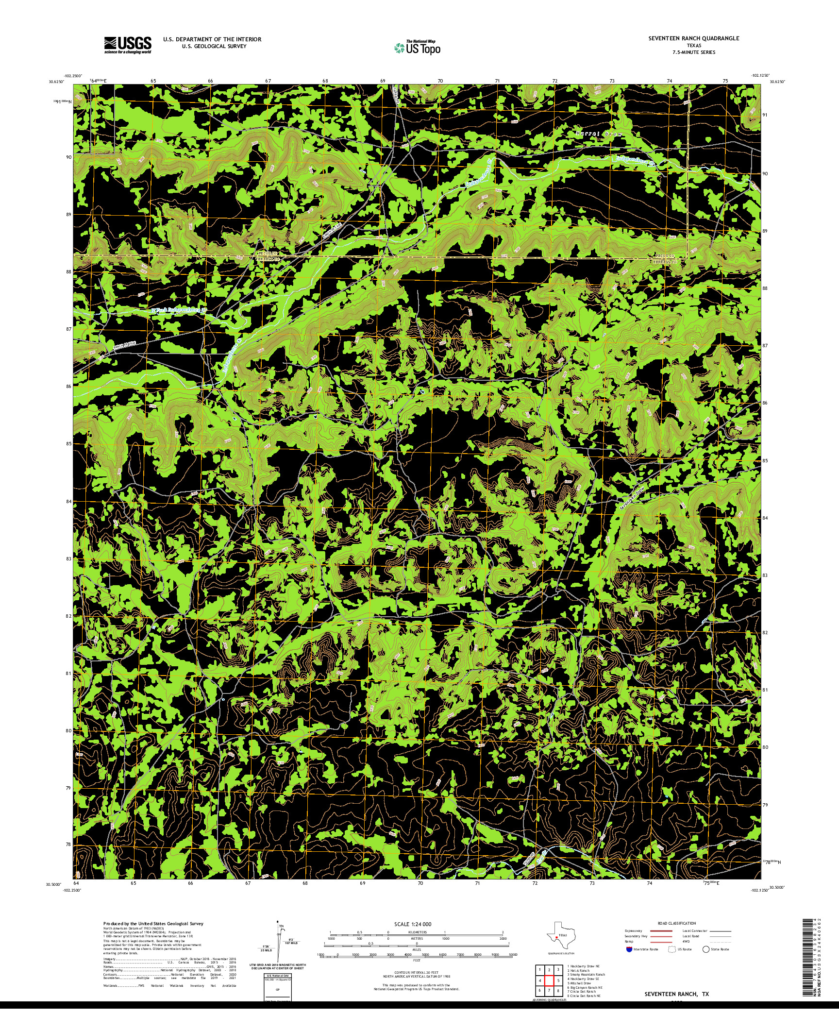 US TOPO 7.5-MINUTE MAP FOR SEVENTEEN RANCH, TX