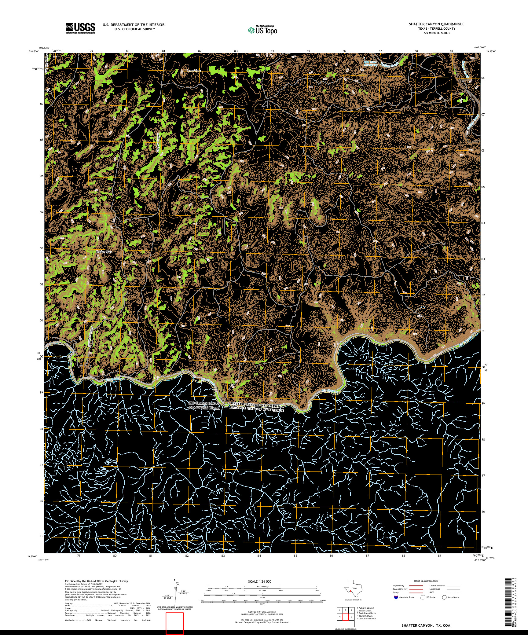 US TOPO 7.5-MINUTE MAP FOR SHAFTER CANYON, TX,COA