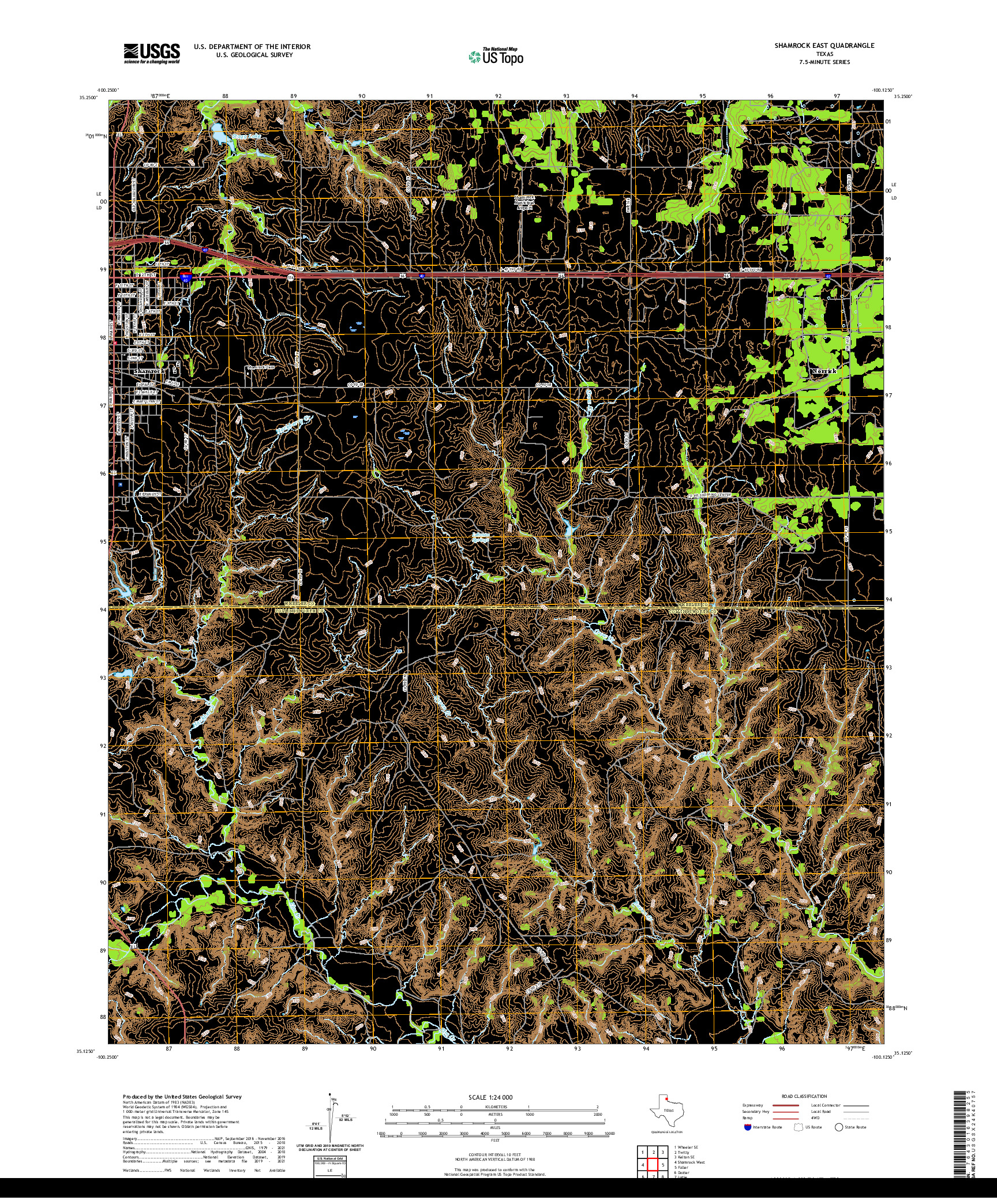 US TOPO 7.5-MINUTE MAP FOR SHAMROCK EAST, TX