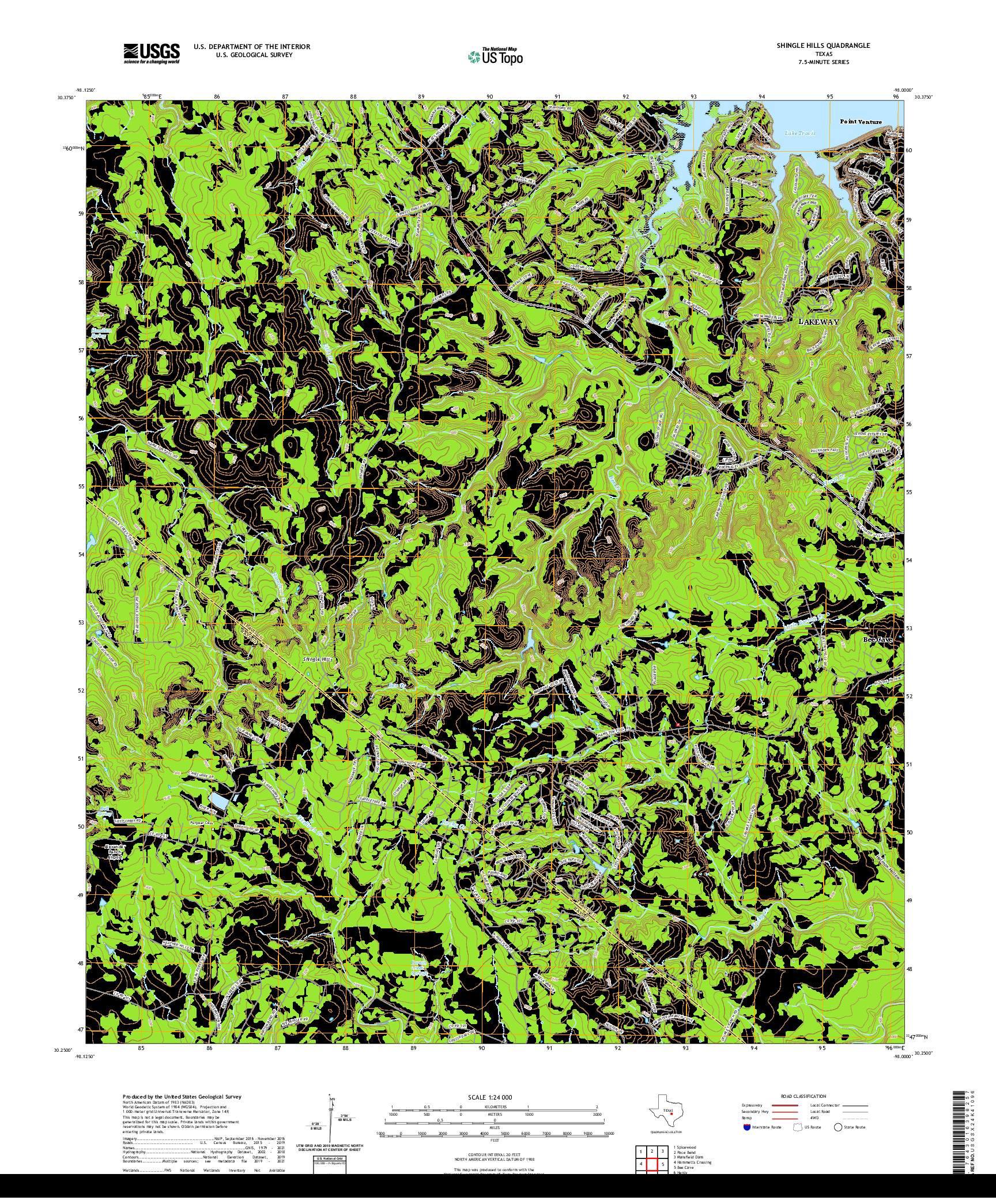 US TOPO 7.5-MINUTE MAP FOR SHINGLE HILLS, TX