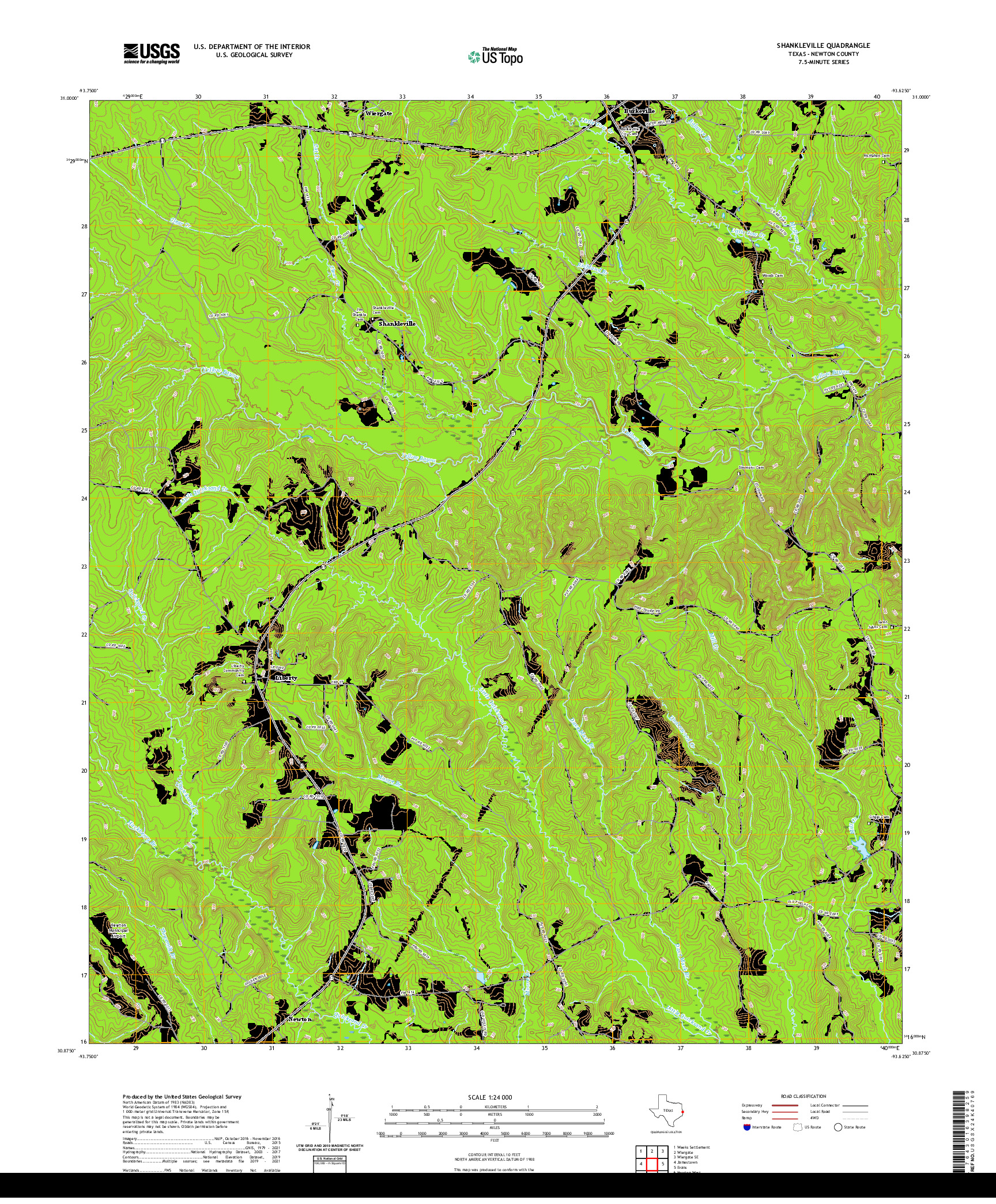 US TOPO 7.5-MINUTE MAP FOR SHANKLEVILLE, TX