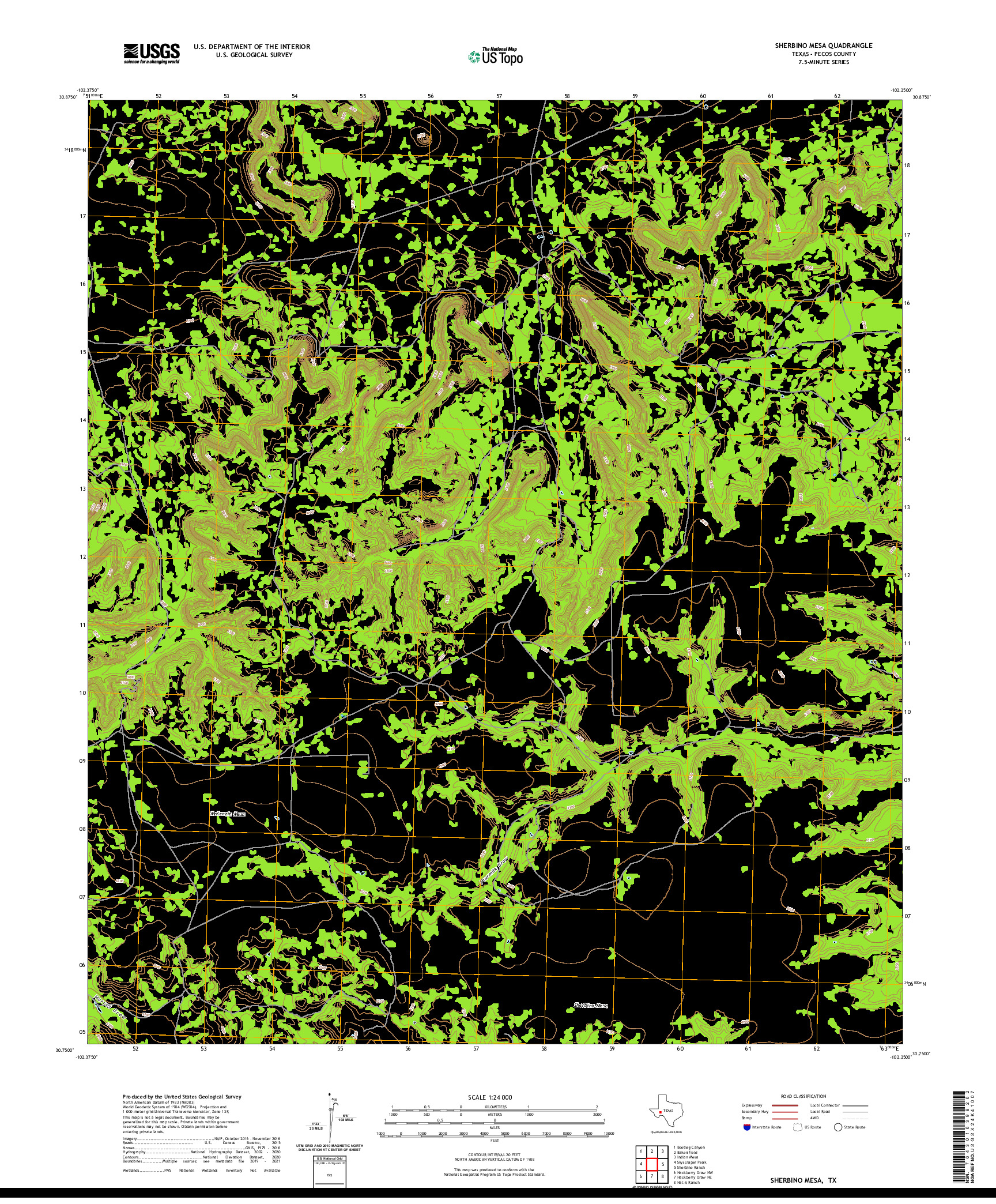 US TOPO 7.5-MINUTE MAP FOR SHERBINO MESA, TX