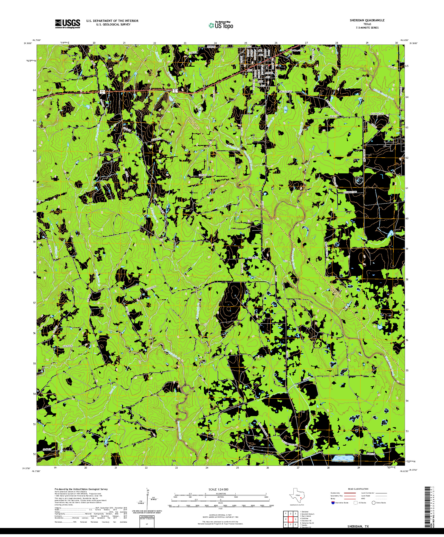 US TOPO 7.5-MINUTE MAP FOR SHERIDAN, TX