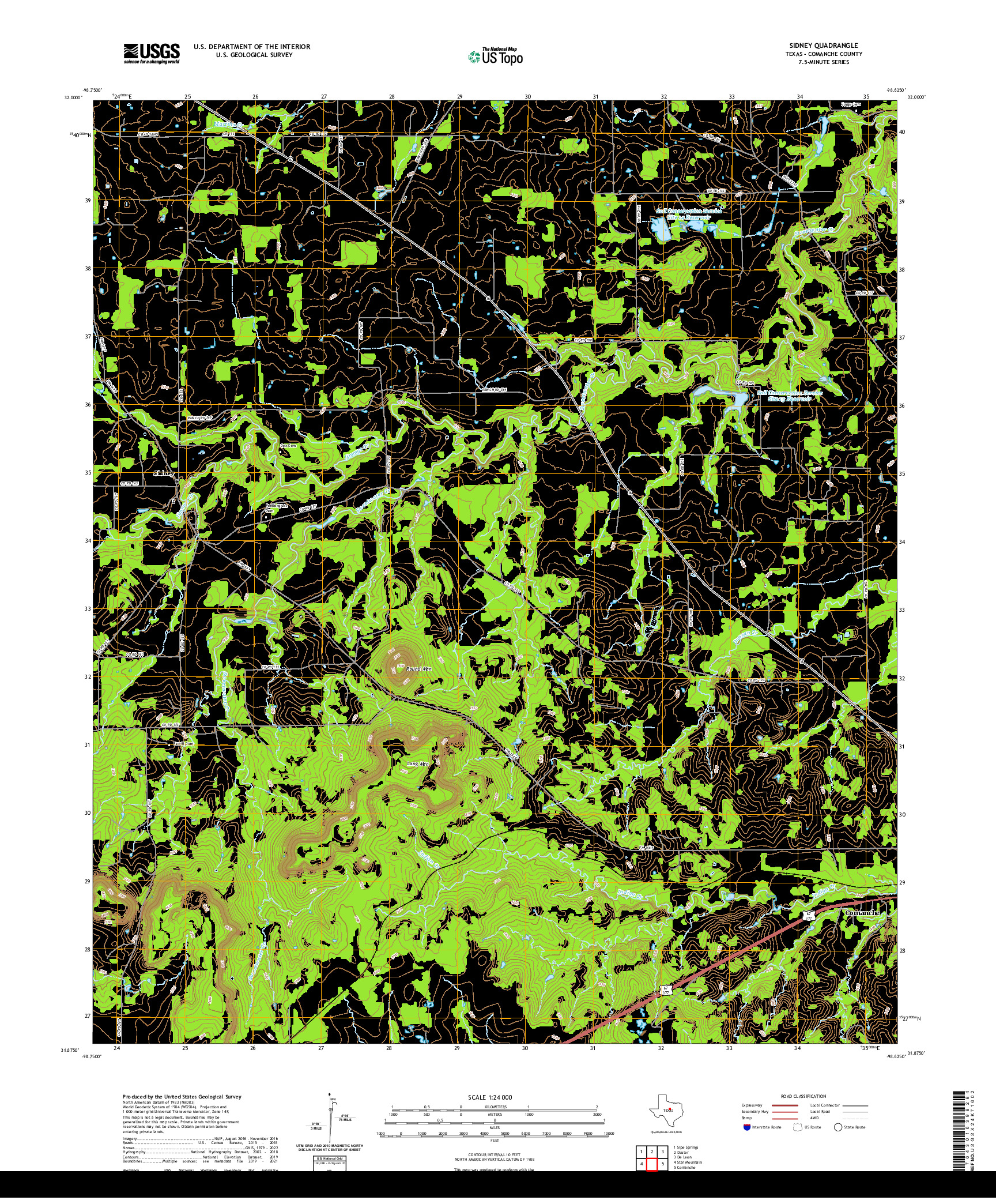 US TOPO 7.5-MINUTE MAP FOR SIDNEY, TX