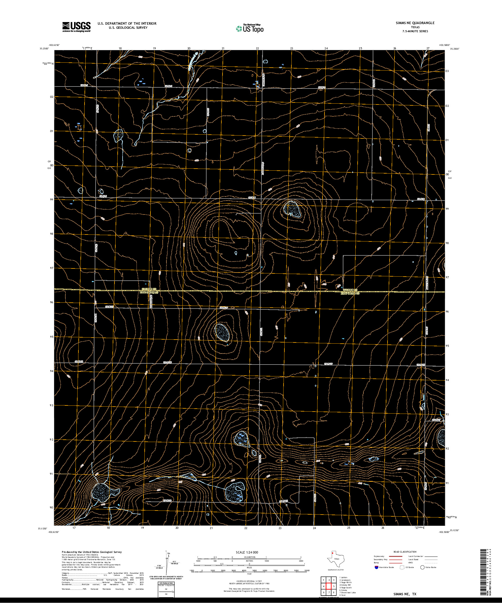 US TOPO 7.5-MINUTE MAP FOR SIMMS NE, TX