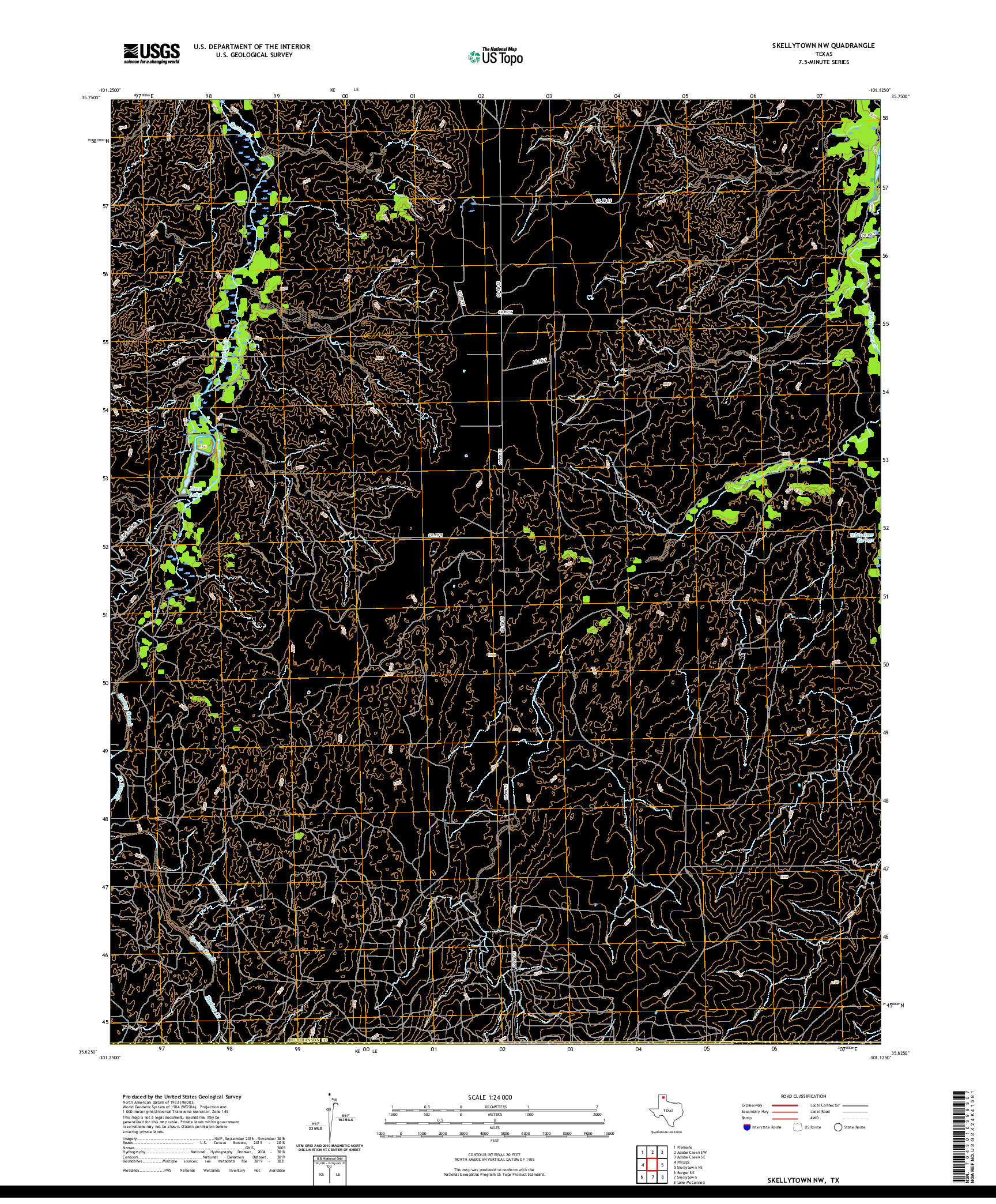 US TOPO 7.5-MINUTE MAP FOR SKELLYTOWN NW, TX