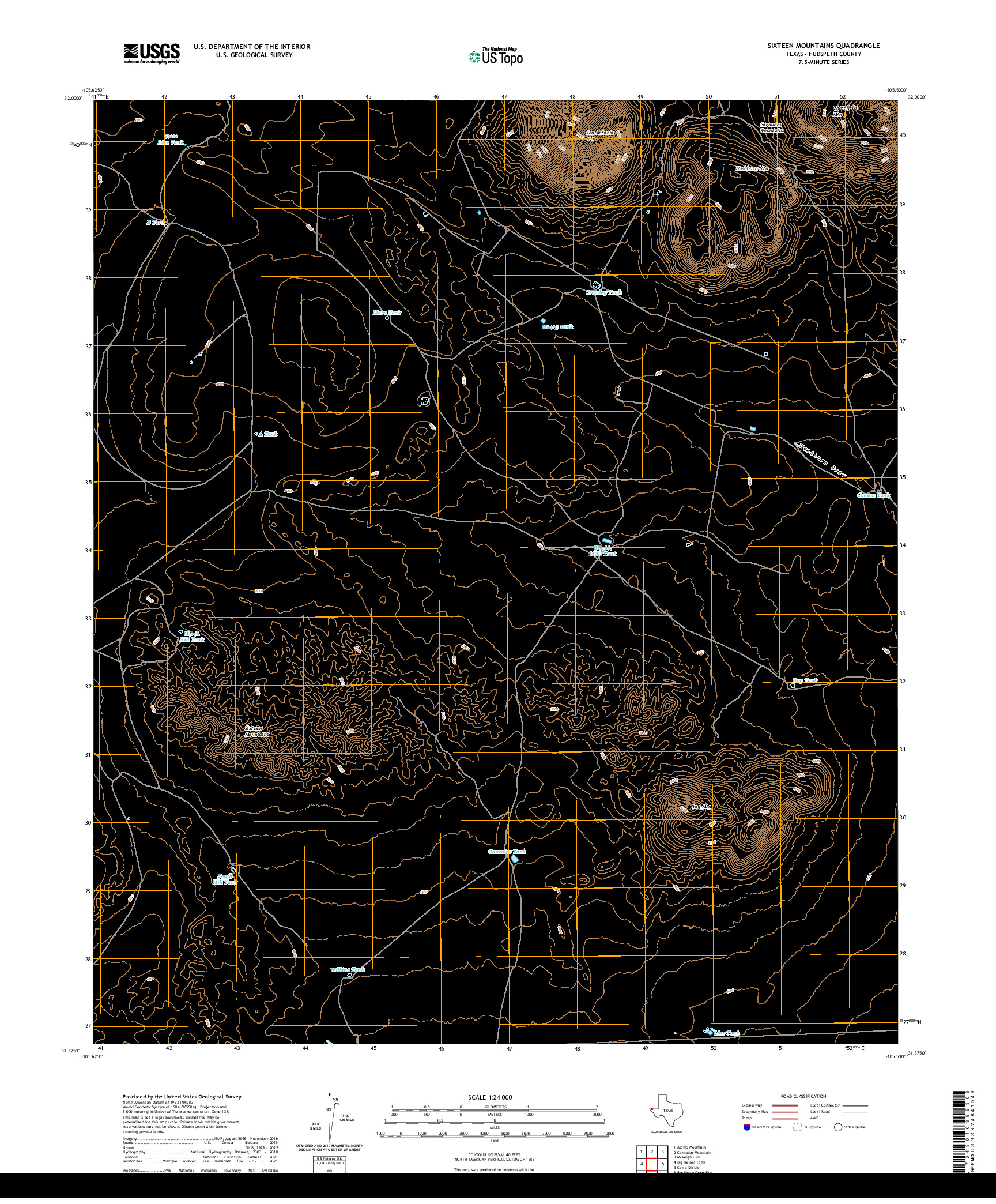 US TOPO 7.5-MINUTE MAP FOR SIXTEEN MOUNTAINS, TX