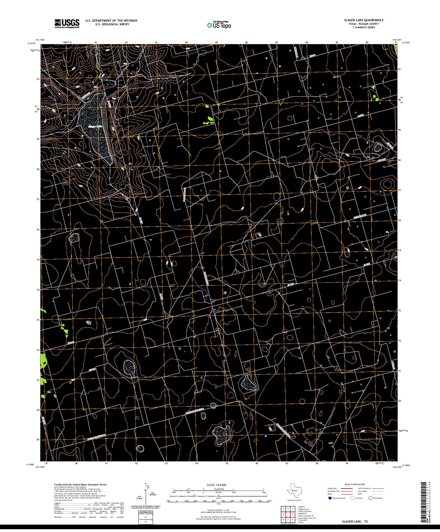 US TOPO 7.5-MINUTE MAP FOR SLAGER LAKE, TX