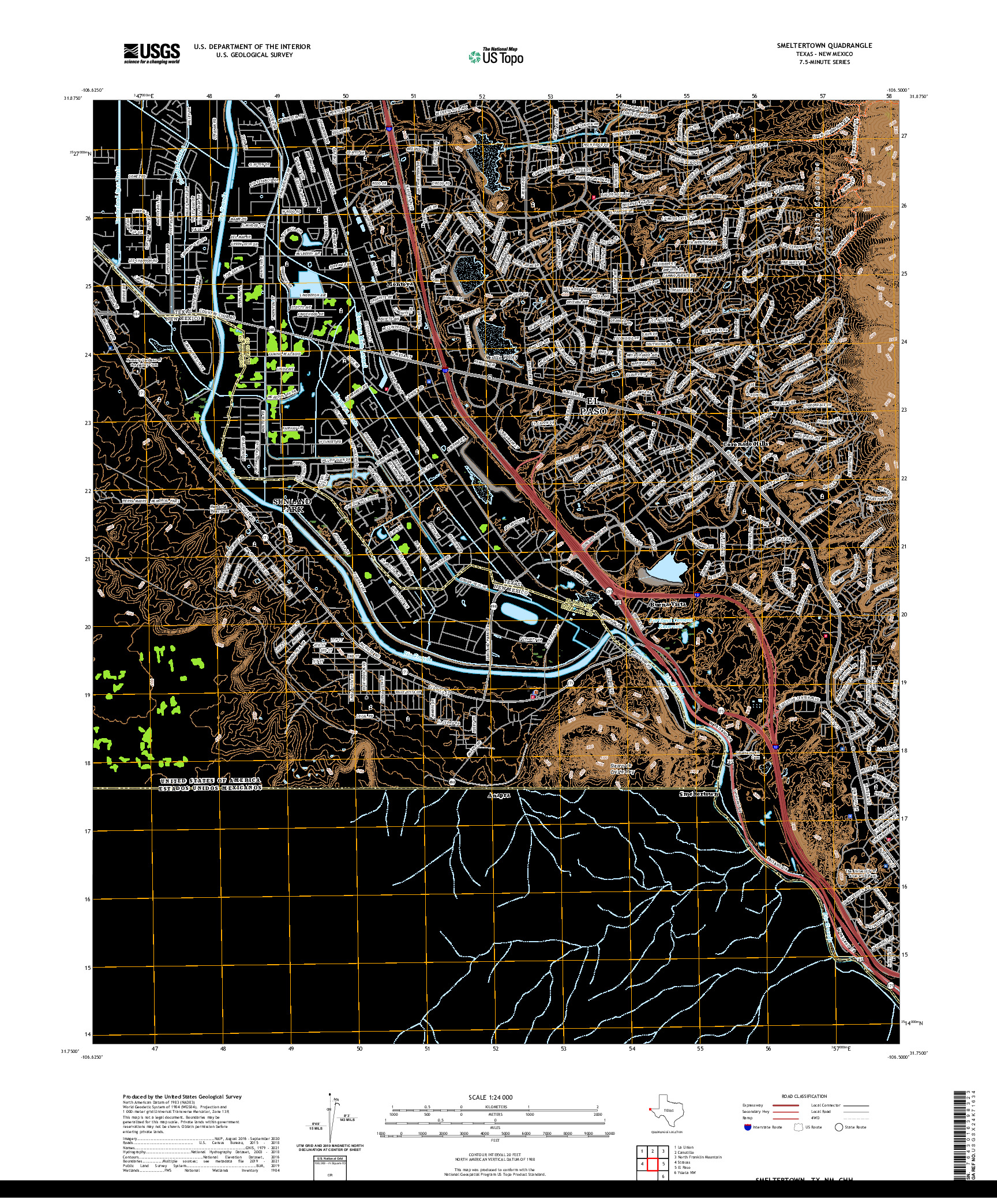 US TOPO 7.5-MINUTE MAP FOR SMELTERTOWN, TX,NM,CHH