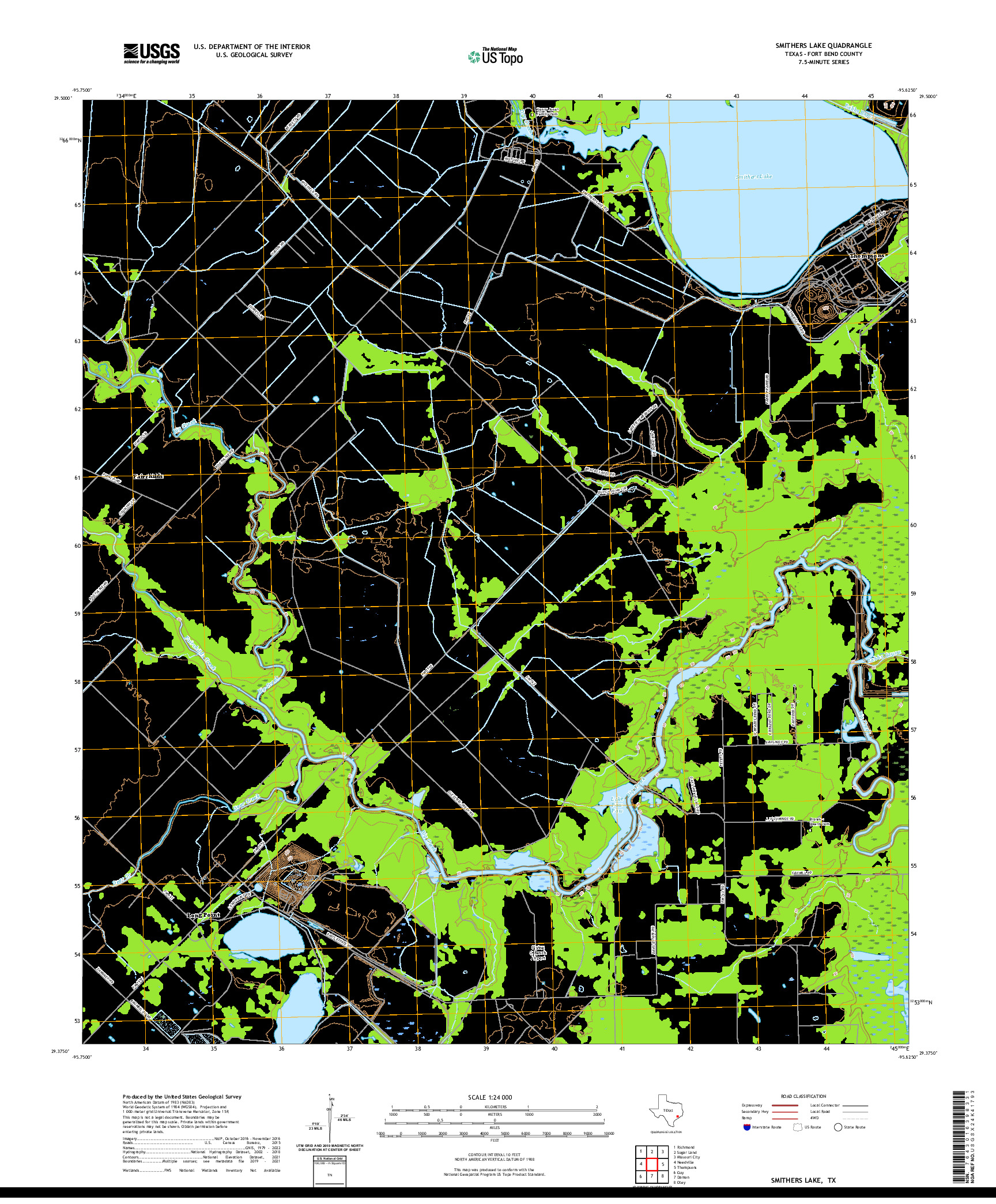 US TOPO 7.5-MINUTE MAP FOR SMITHERS LAKE, TX