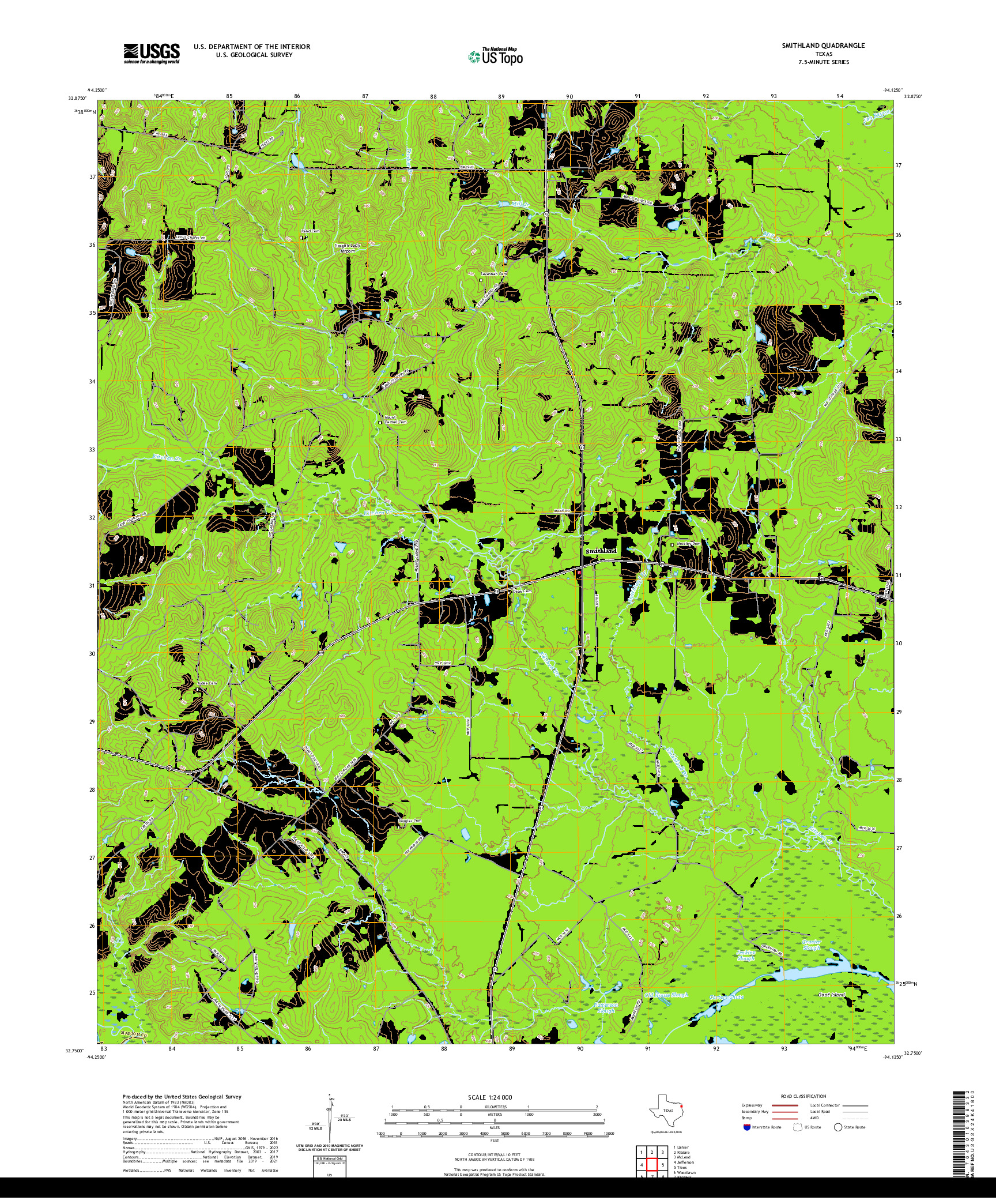 US TOPO 7.5-MINUTE MAP FOR SMITHLAND, TX