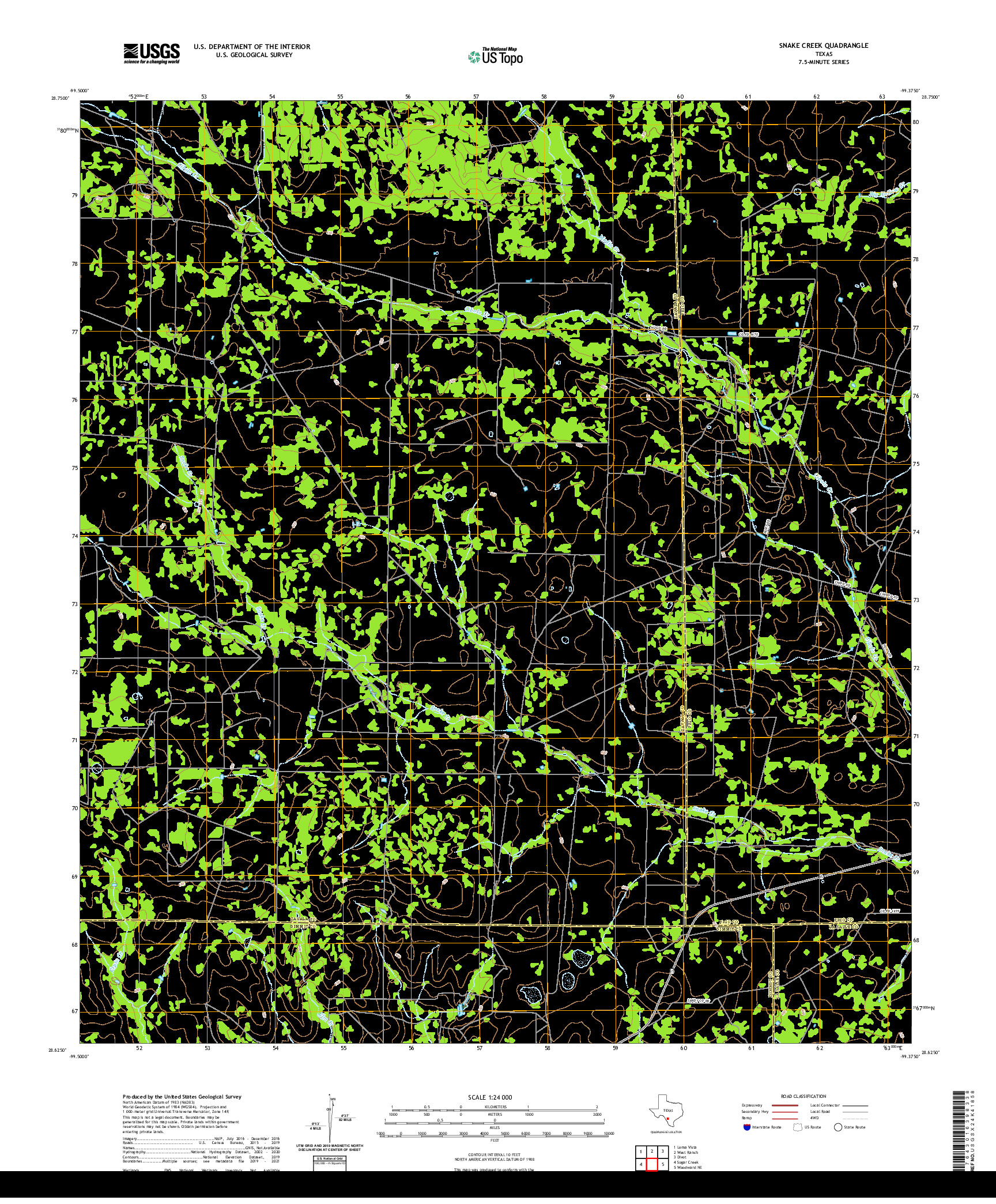 US TOPO 7.5-MINUTE MAP FOR SNAKE CREEK, TX