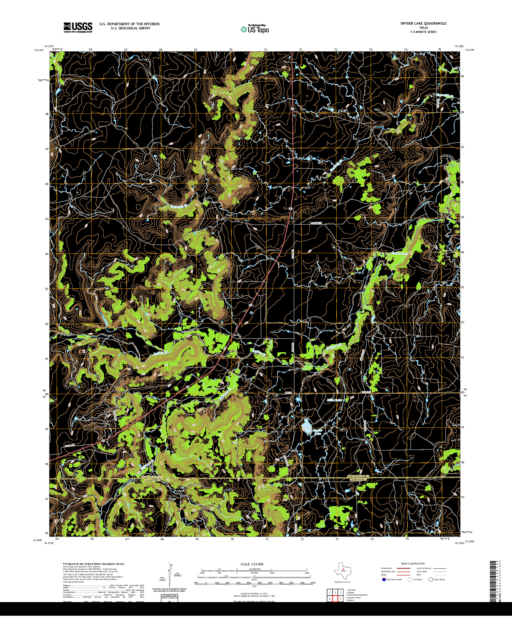 US TOPO 7.5-MINUTE MAP FOR SNYDER LAKE, TX