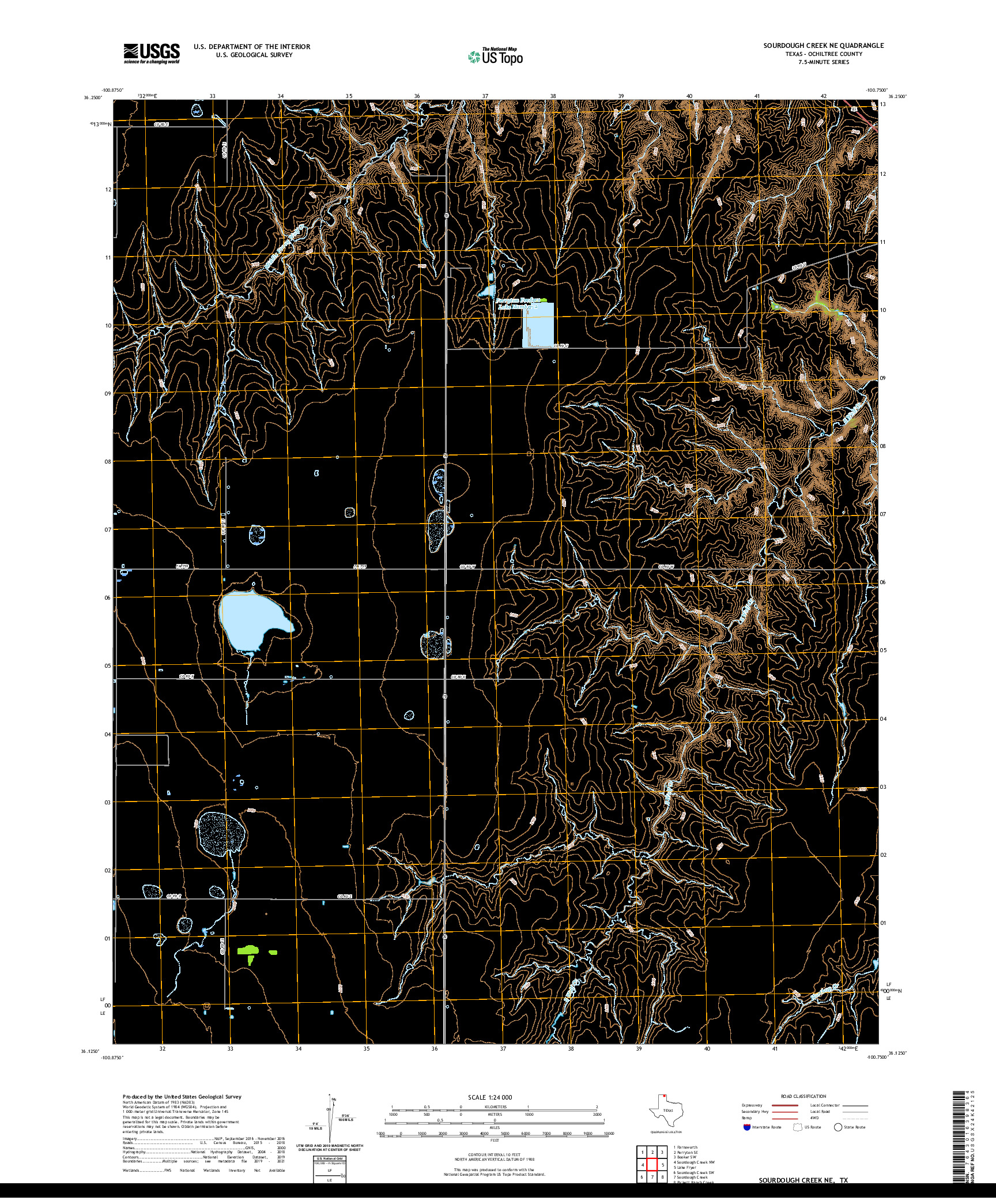 US TOPO 7.5-MINUTE MAP FOR SOURDOUGH CREEK NE, TX