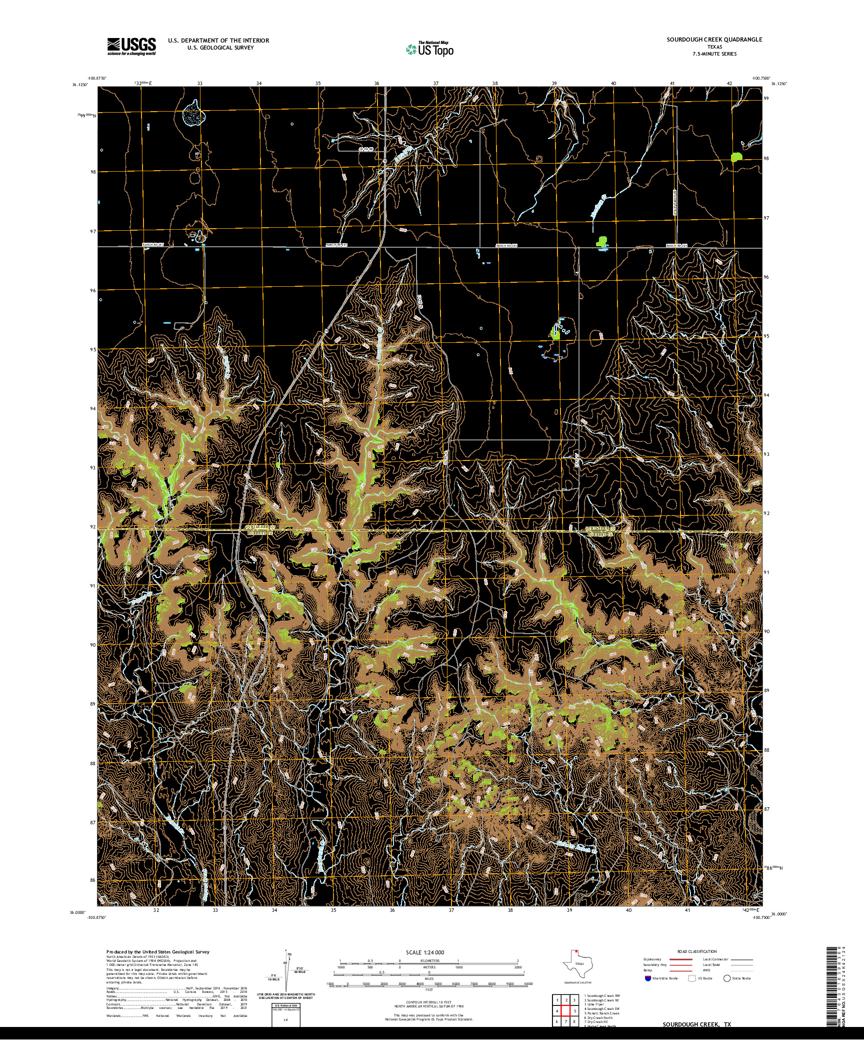 US TOPO 7.5-MINUTE MAP FOR SOURDOUGH CREEK, TX