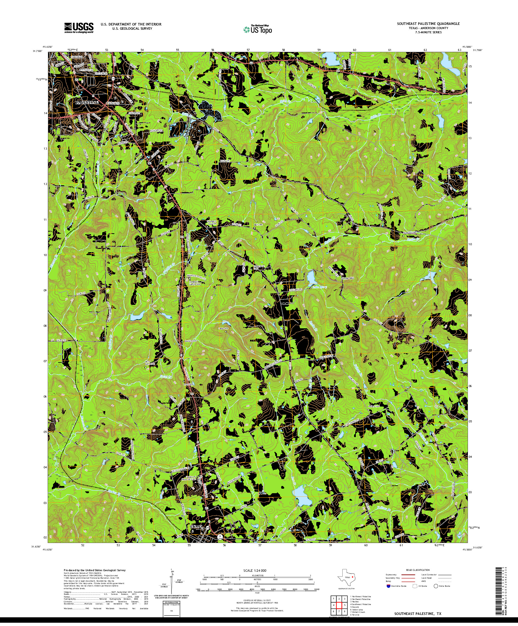 US TOPO 7.5-MINUTE MAP FOR SOUTHEAST PALESTINE, TX