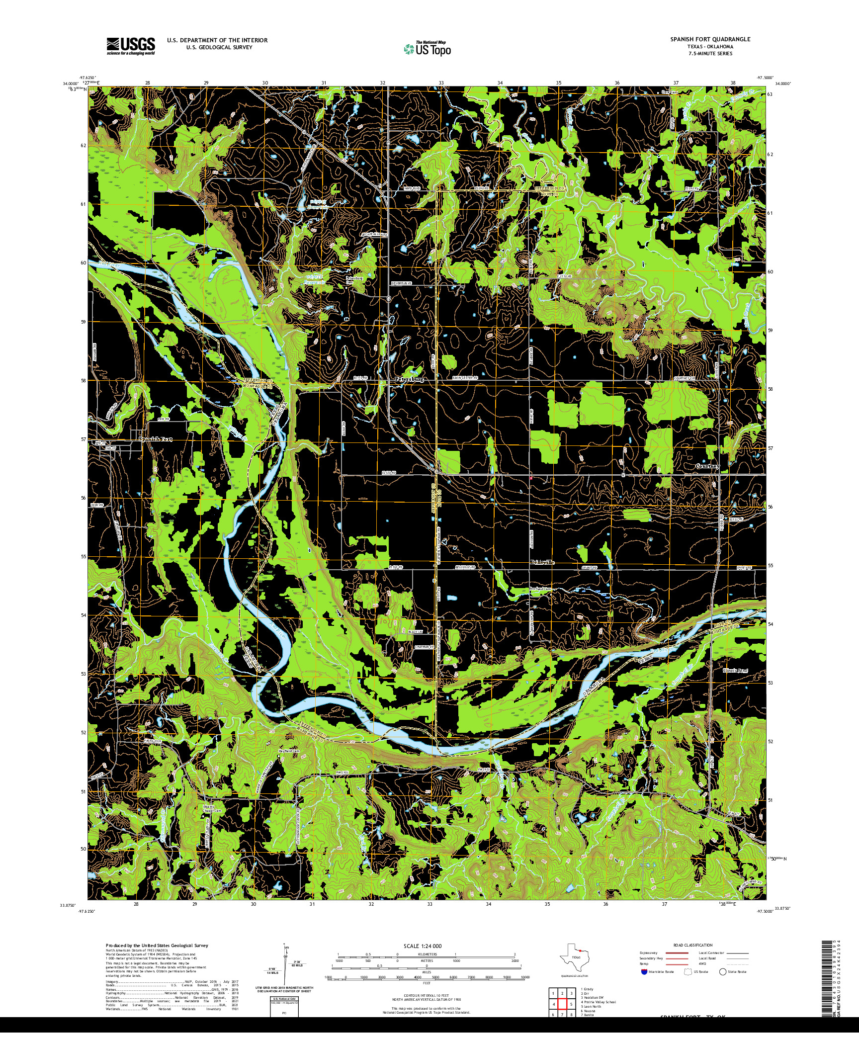 US TOPO 7.5-MINUTE MAP FOR SPANISH FORT, TX,OK